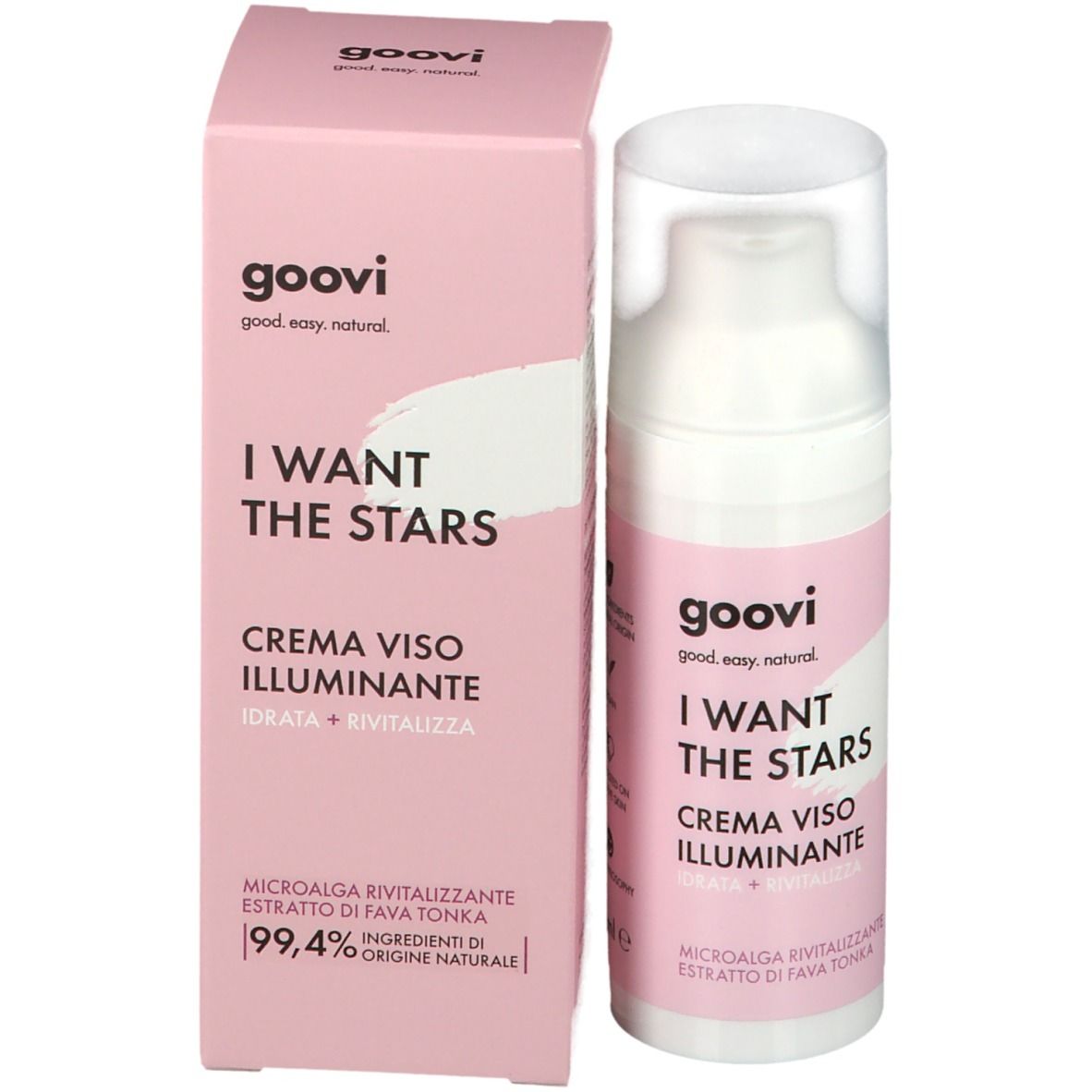 Emballage et flacon du produit. Emballage rose avec nom du produit. Flacon blanc avec étiquette rose. Avec couvercle transparent.
