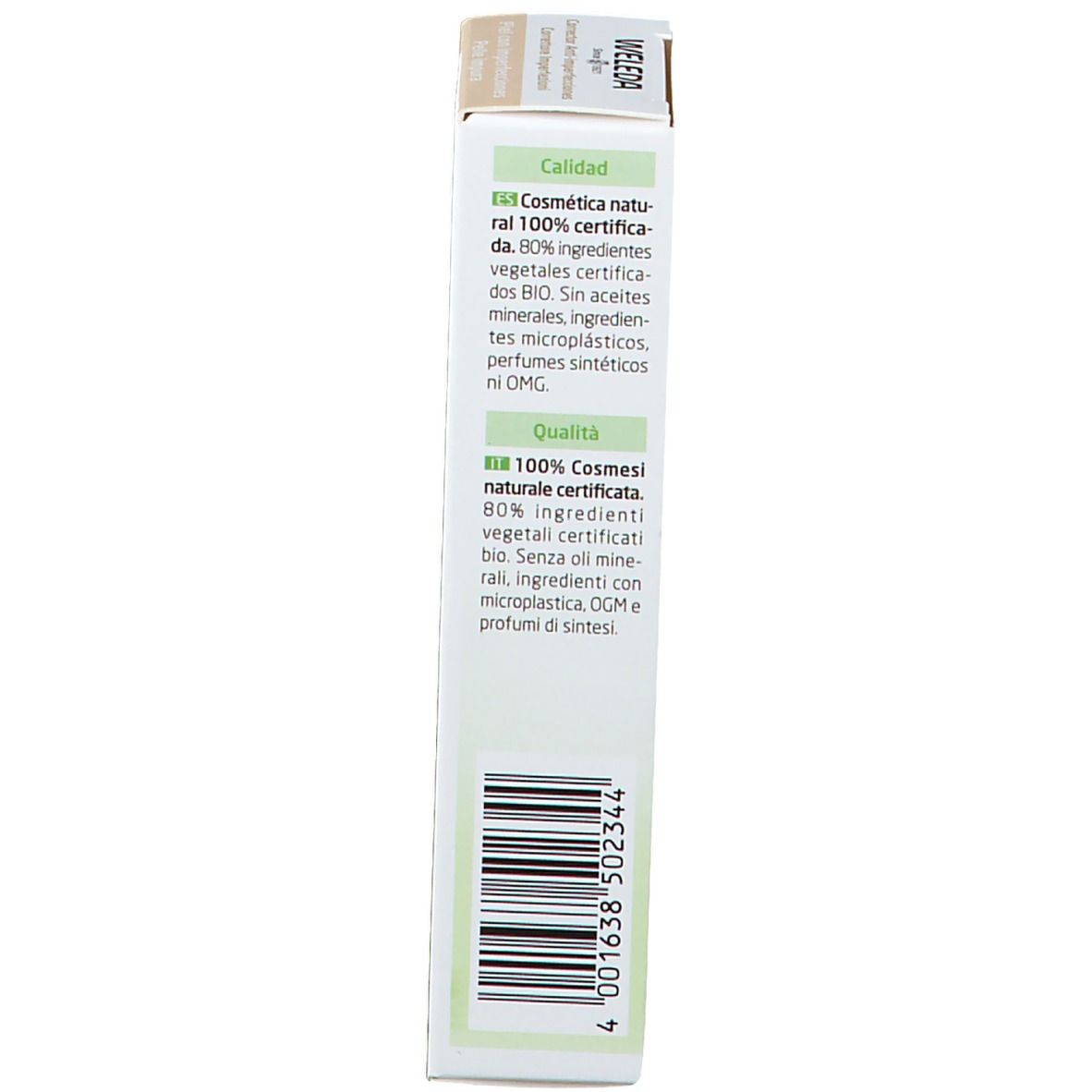 Confezione Weleda Naturally Clear Correttore Anti-imperfezioni. Testo: Cosmesi naturale al 100%, 80% ingredienti bio.
