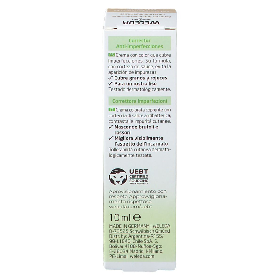 Confezione Weleda Naturally Clear Correttore Anti-imperfezioni. Testo: Modo d'uso, ingredienti, produttore.