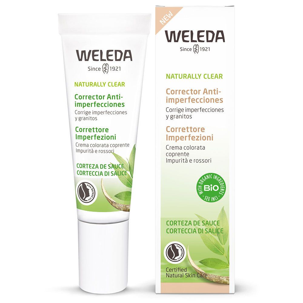 Weleda Naturally Clear Correttore Anti-imperfezioni e confezione. Certificazione bio. Contiene estratto di salice.