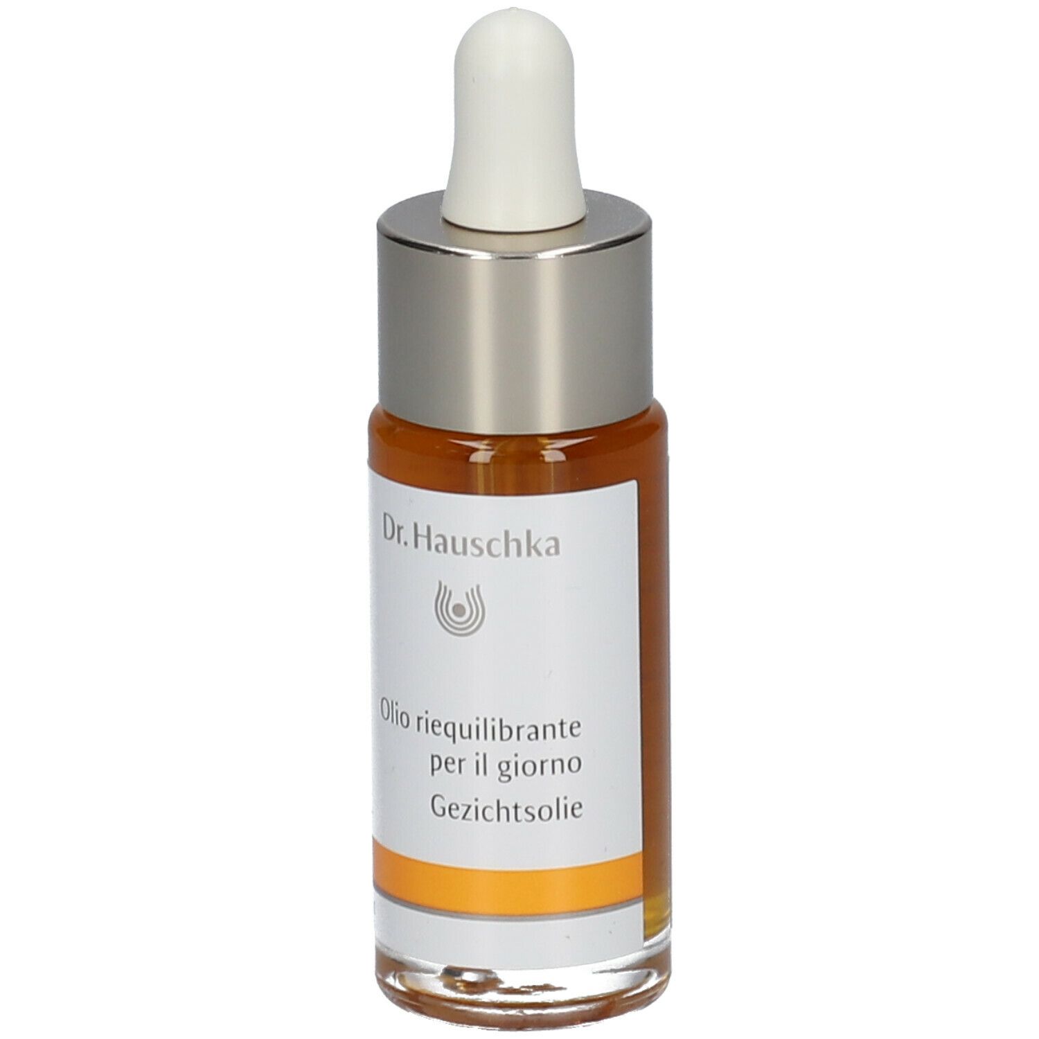Gesichtsöl-Flasche mit Pipette. Etikett mit Dr. Hauschka-Logo und Produktbezeichnung.