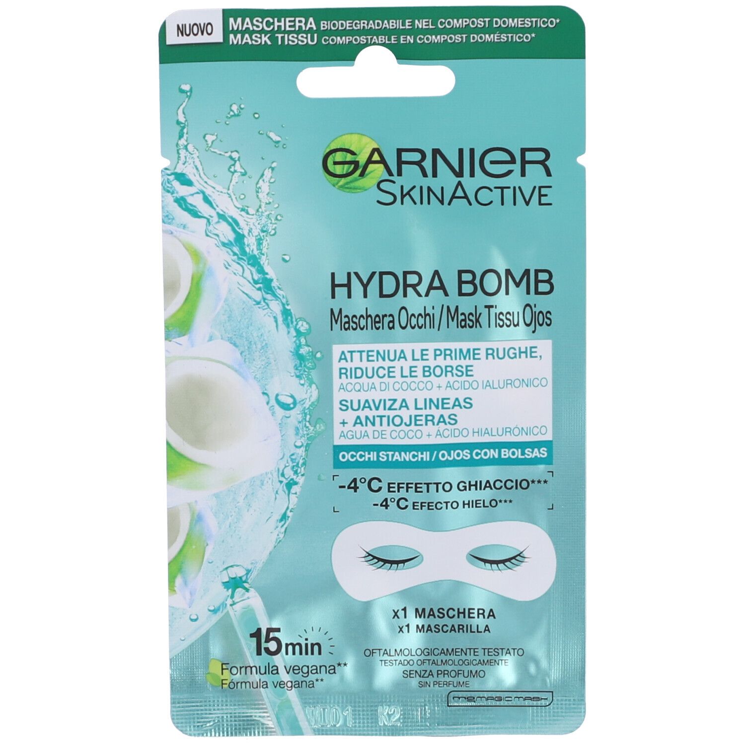 Garnier Maschera Occhi SkinActive, Arricchita con Acqua di Cocco e Acido Ialuronico