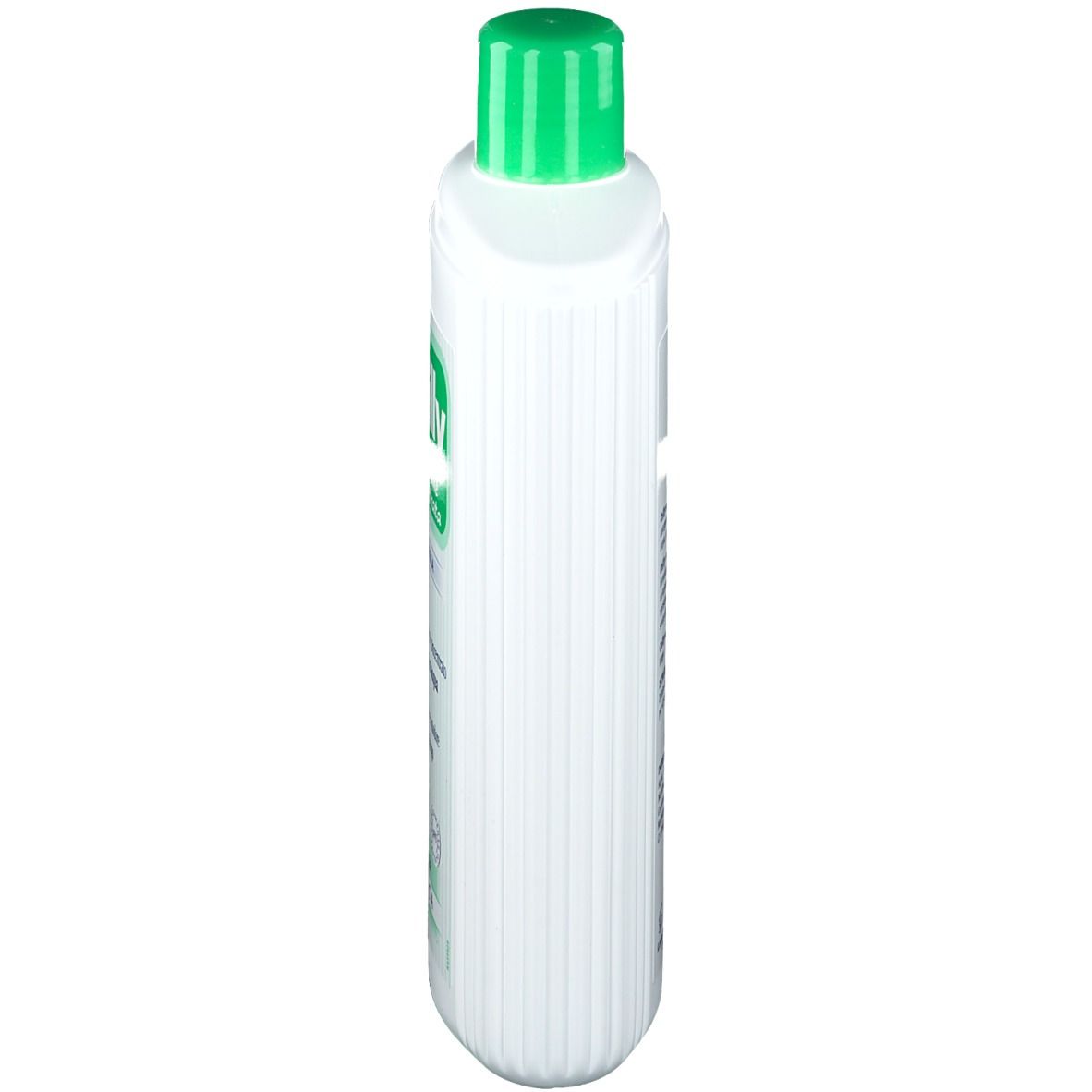 Flacone bianco, tappo verde. Scritta: Chilly, soluzione concentrata. Per l'igiene intima. Pharma.