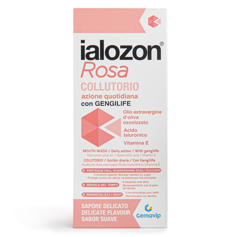 Ialozon Rosa Mundspülung mit Gengilife, Olivenöl, Hyaluronsäure und Vitamin E.