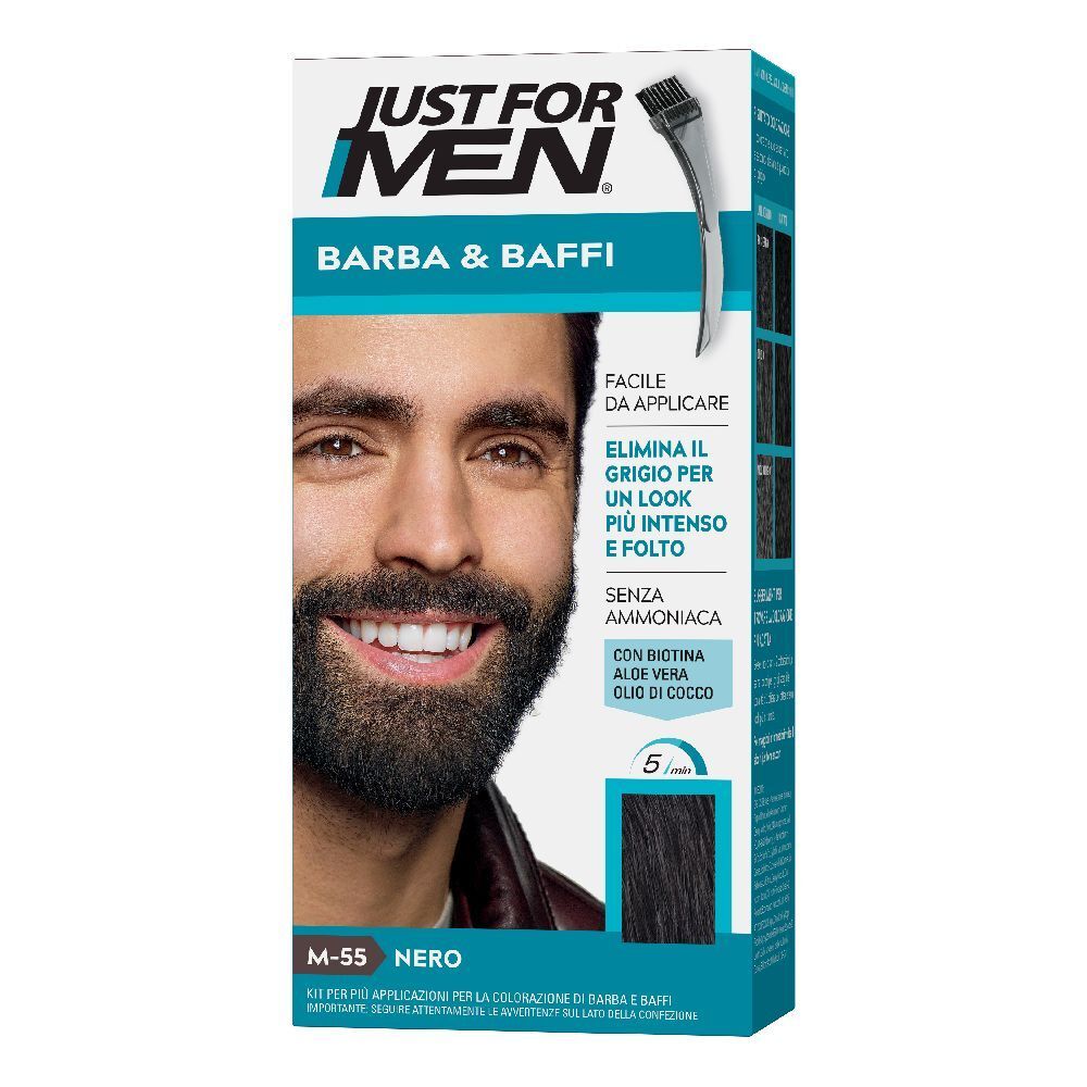 Verpackung für Just For Men Bart- und Schnurrbartfarbe, Schwarz.