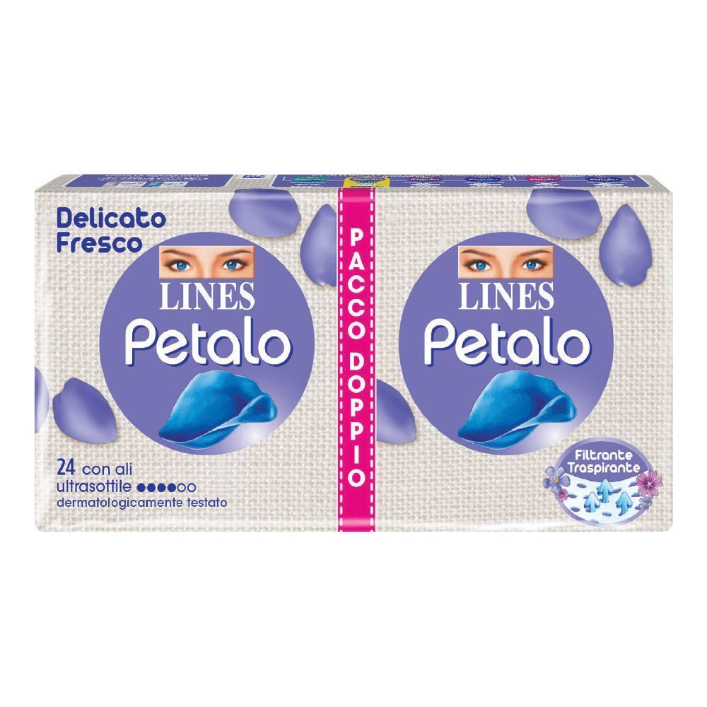 Confezione doppia LINES Petalo Blu con Ali. Scritte: 24 pezzi, dermatologicamente testato.
