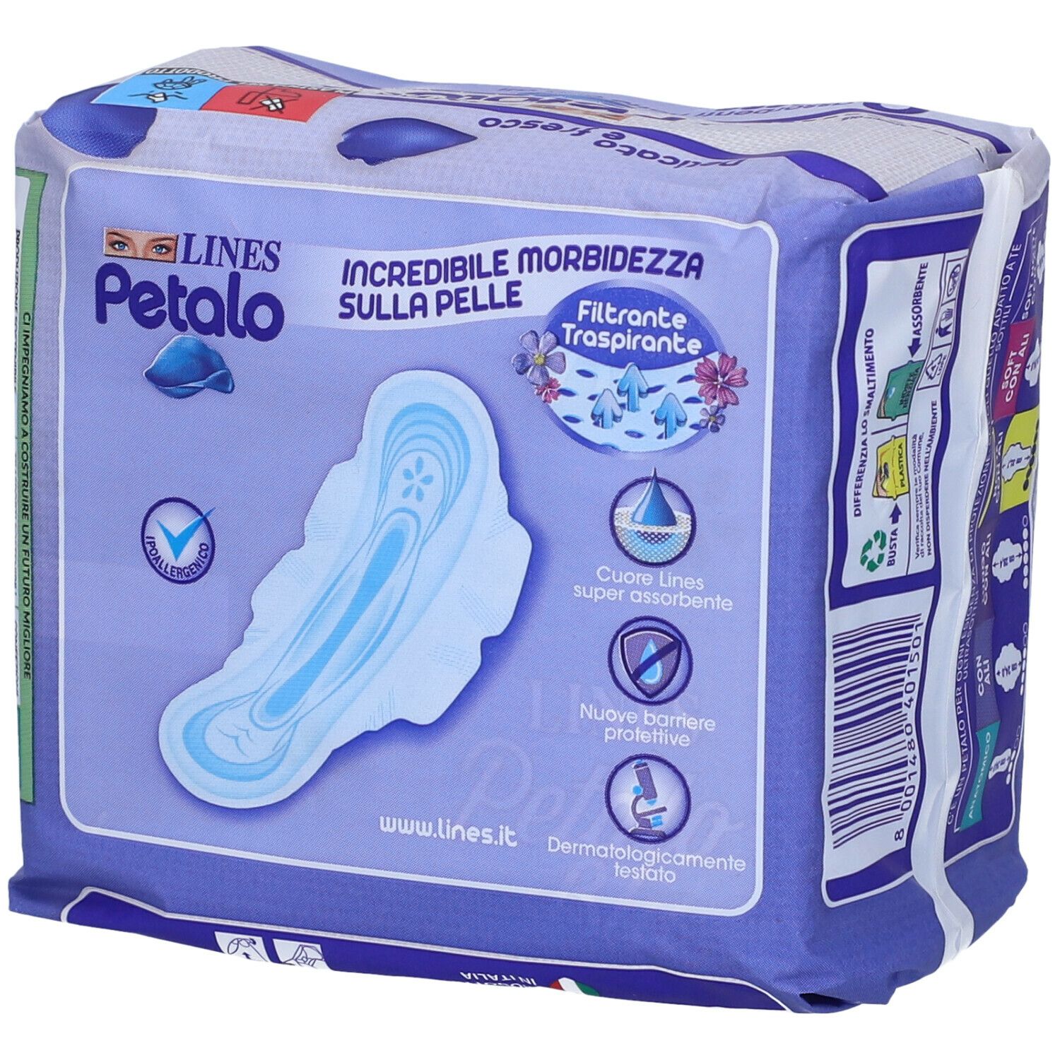 Confezione LINES Petalo Blu Notte con Ali. 9 pezzi, ipoallergenico. Vista dettagliata.