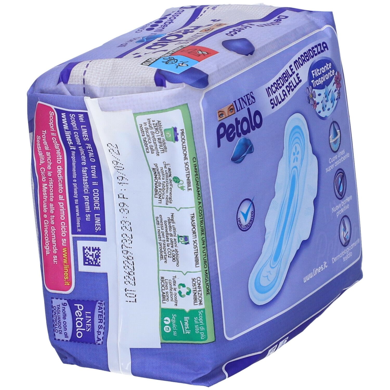 Confezione LINES Petalo Blu Notte con Ali. 9 pezzi, ipoallergenico. Vista dettagliata.