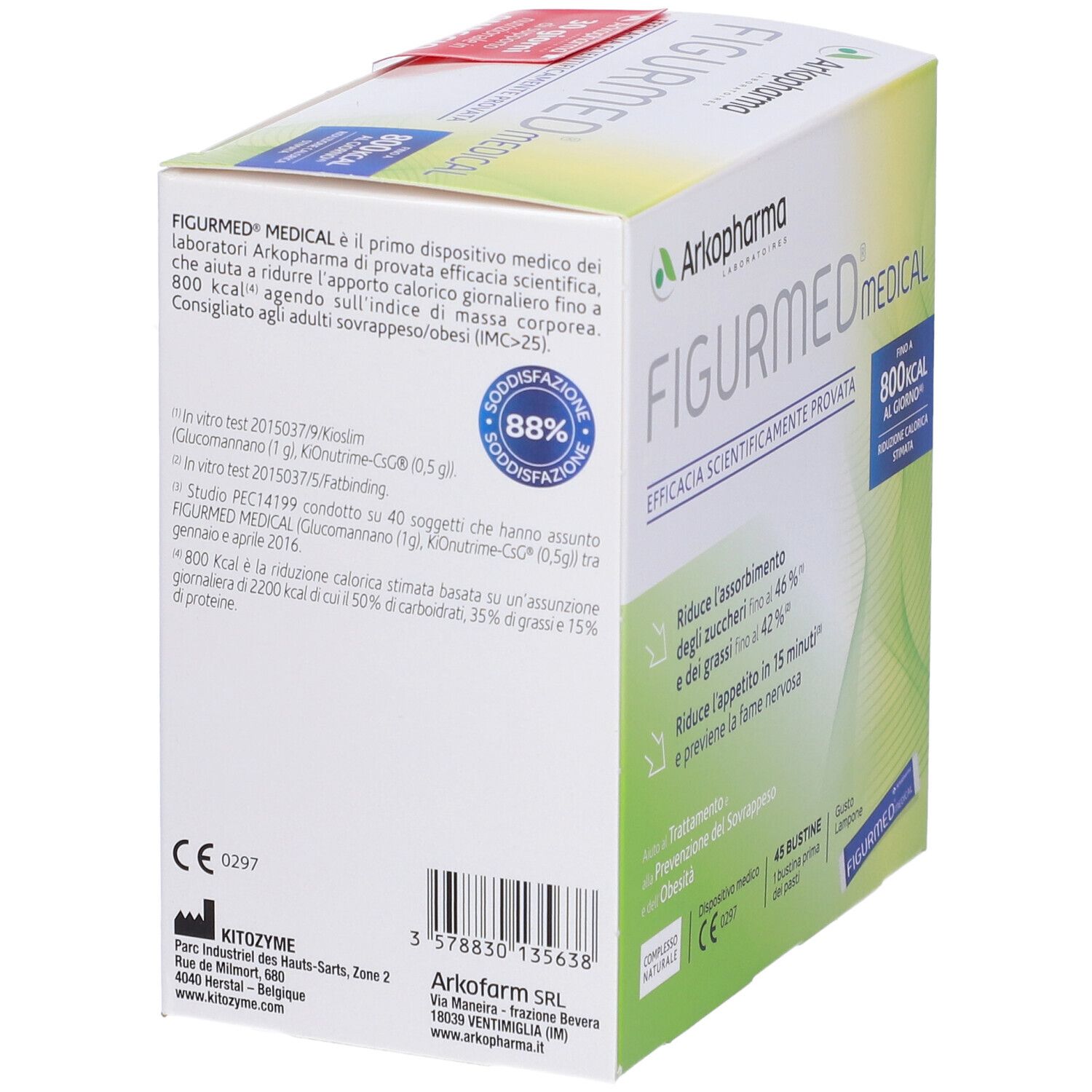 Confezione di FIGURMED® MEDICAL. Retro con informazioni. Contiene 45 bustine. Dispositivo medico.