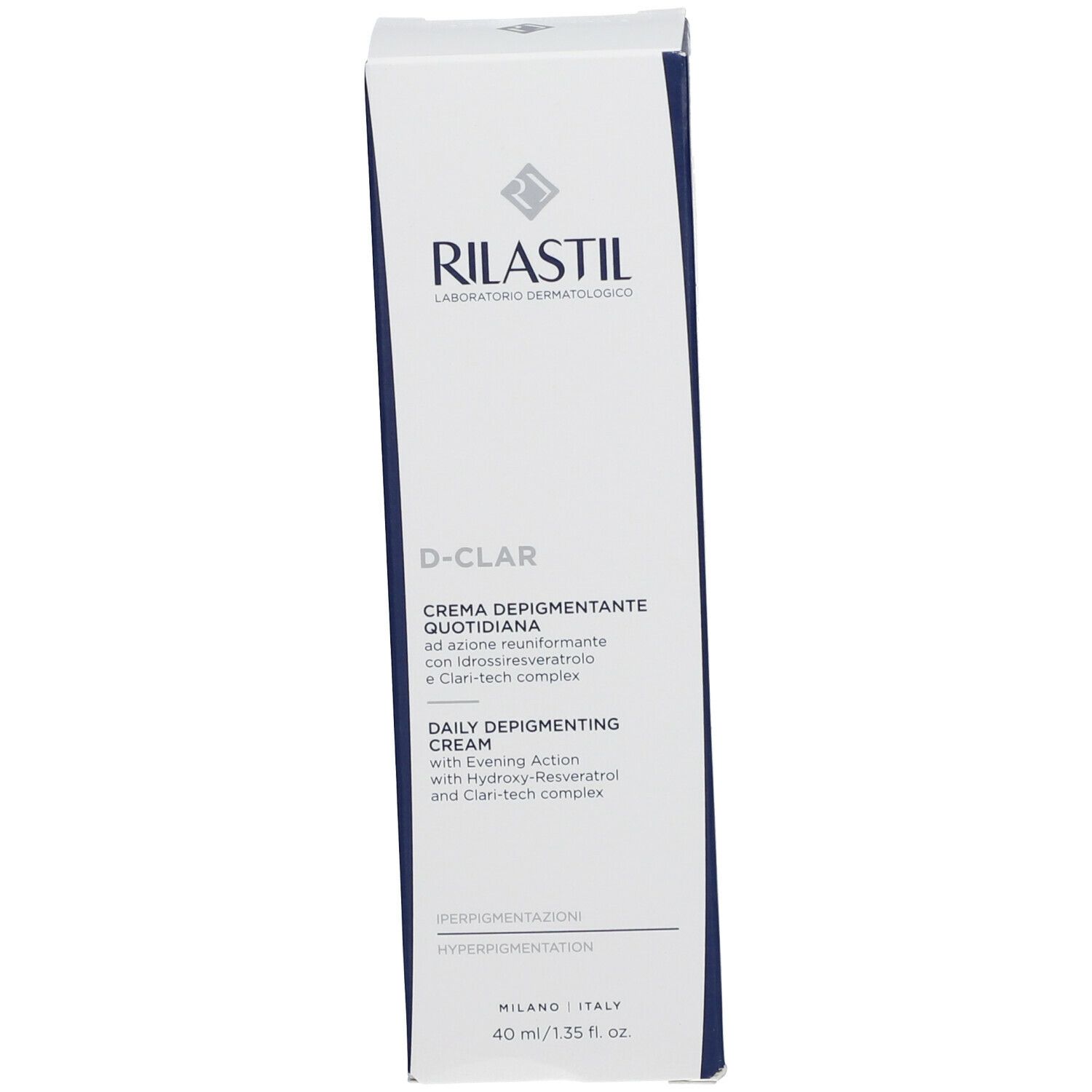 Scatola Rilastil D-Clar. Crema depigmentante quotidiana, 40 ml.