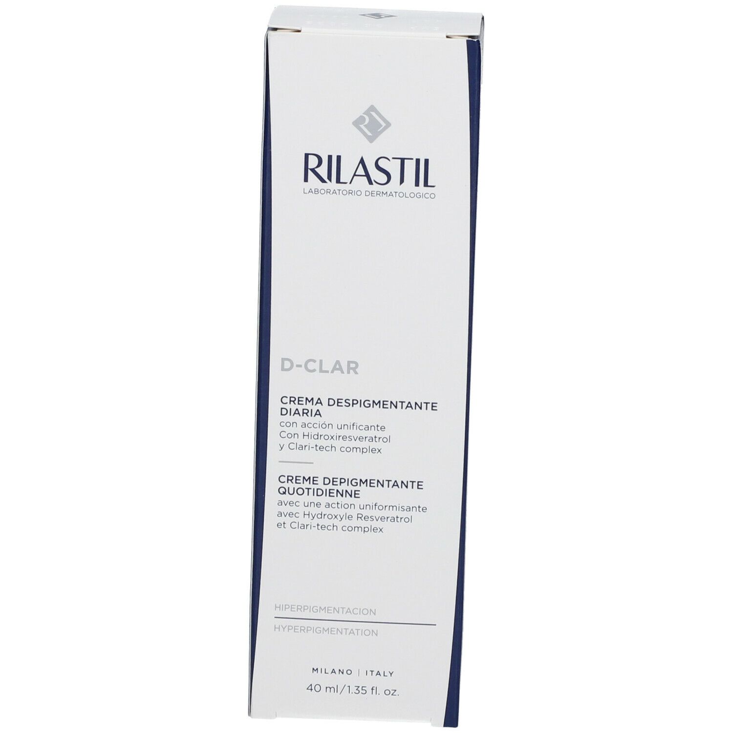 Scatola Rilastil D-Clar. Crema depigmentante quotidiana, 40 ml.