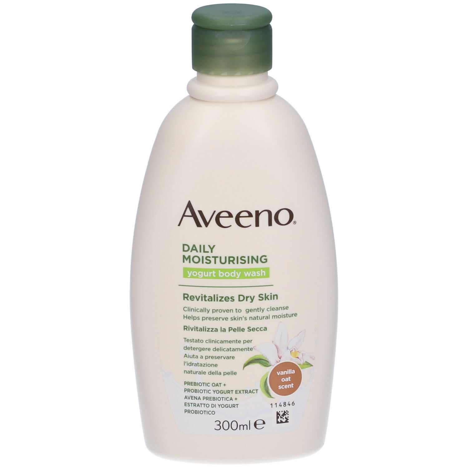 Aveeno Daily Moisturising, bagnoschiuma. Flacone verde. 300ml.