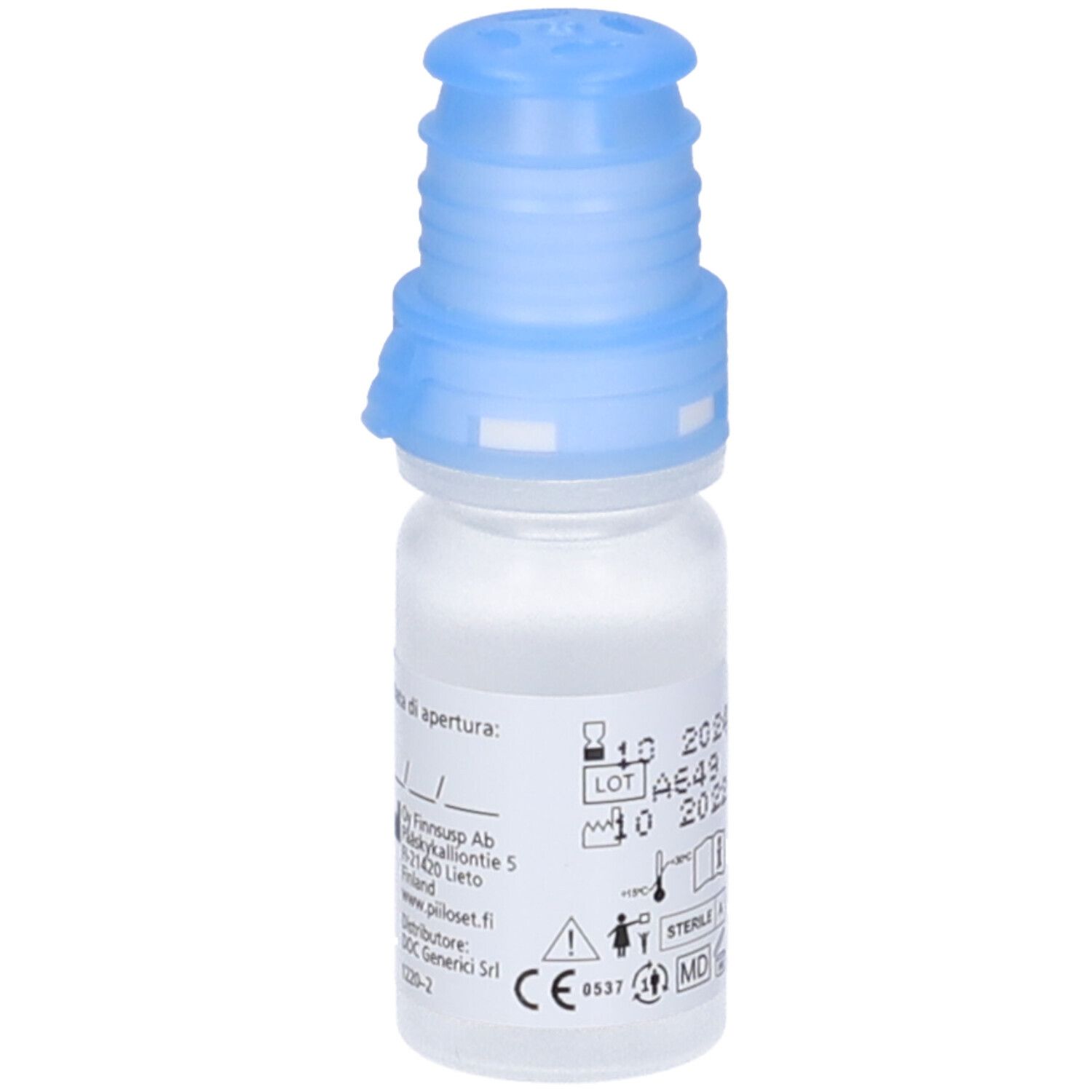 Flacone di collirio Renova Tre con tappo blu. Contiene trealosio e acido ialuronico. 10 ml.