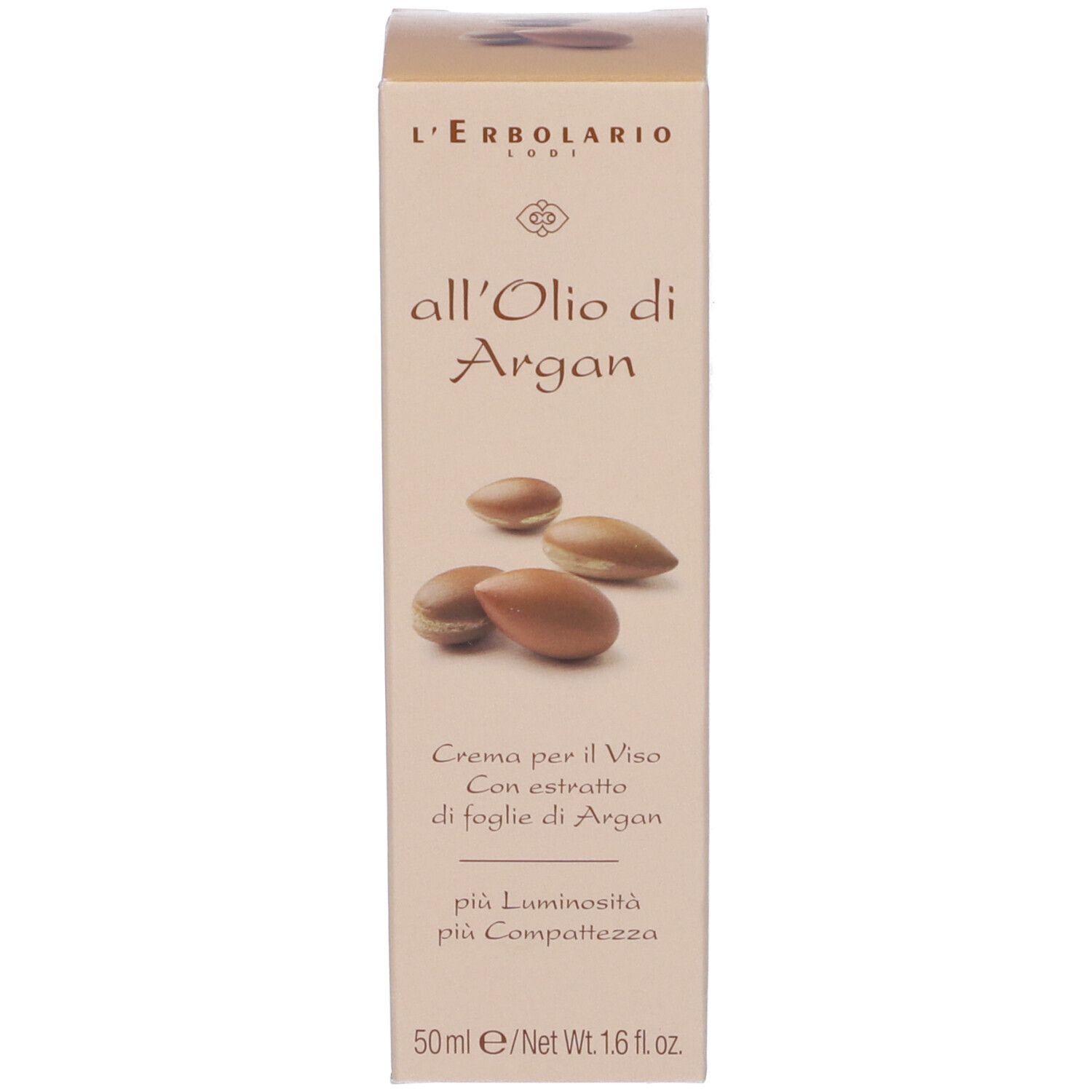 Confezione L'Erbolario all'Olio di Argan. Crema per il viso, 50 ml. Con olio di Argan ed estratto di foglie.