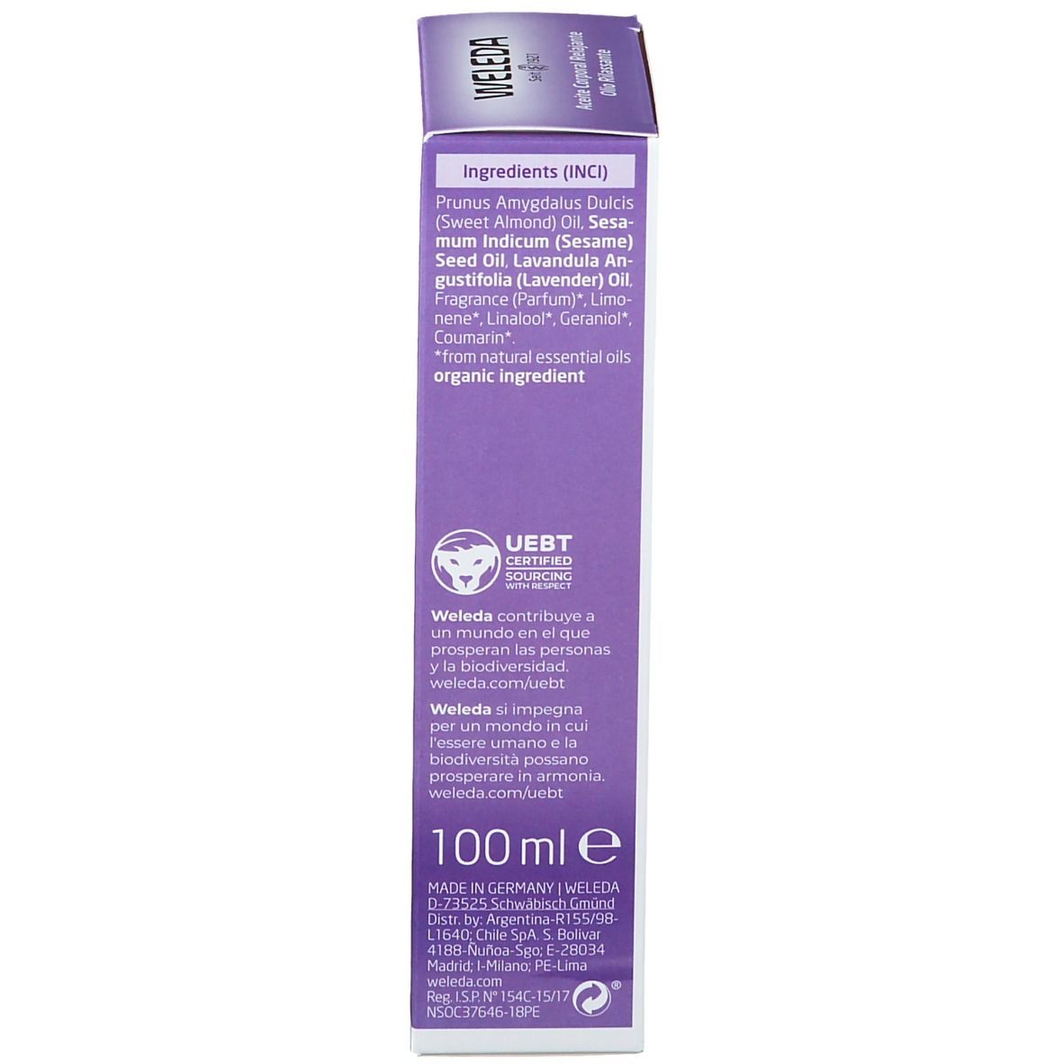 Weleda Olio Rilassante Lavanda. Confezione, ingredienti, informazioni produttore, 100 ml.