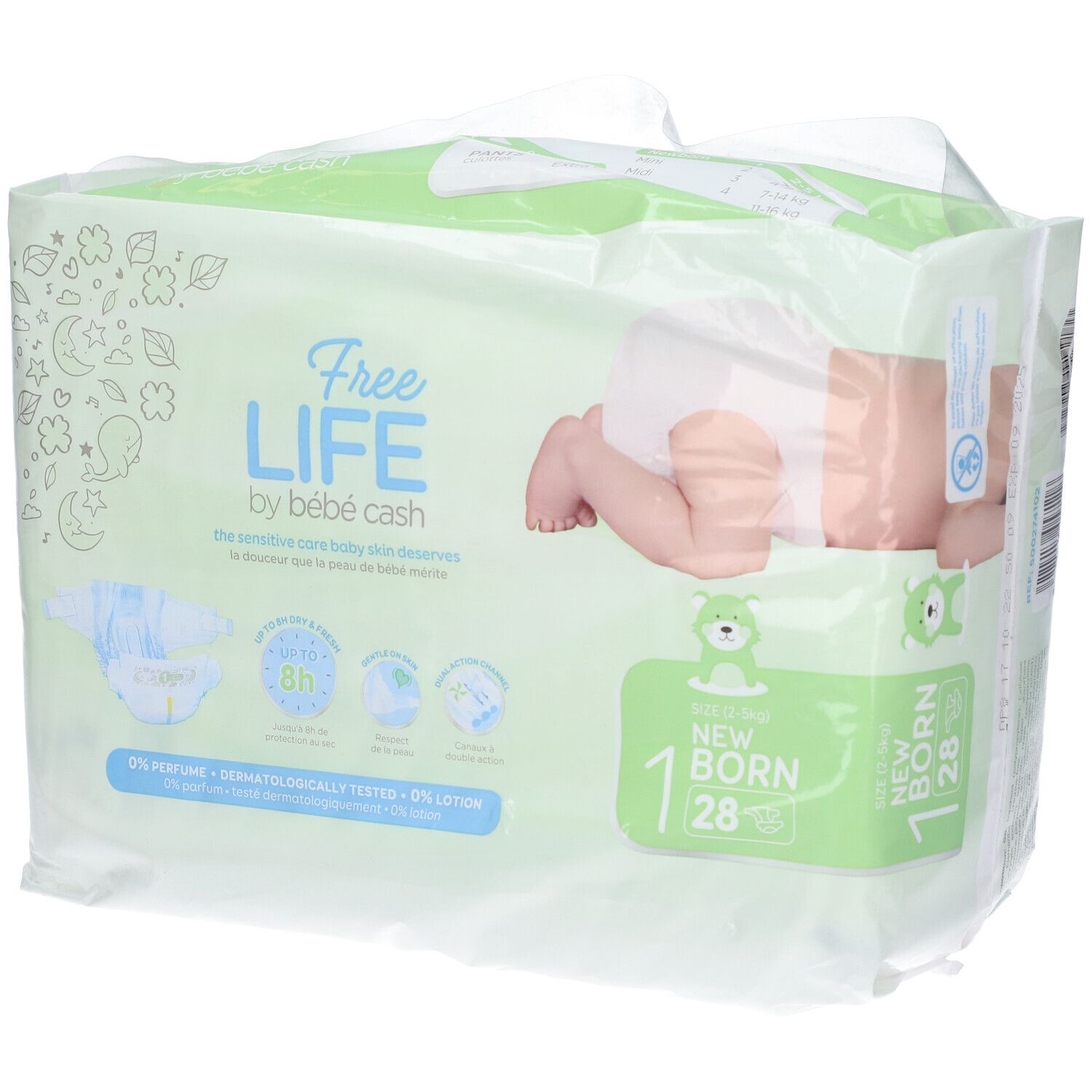 Freelife By Bebecash New Born Taglia 1 2-4 Kg Girovita 30-41 Cm 28 Pezzi