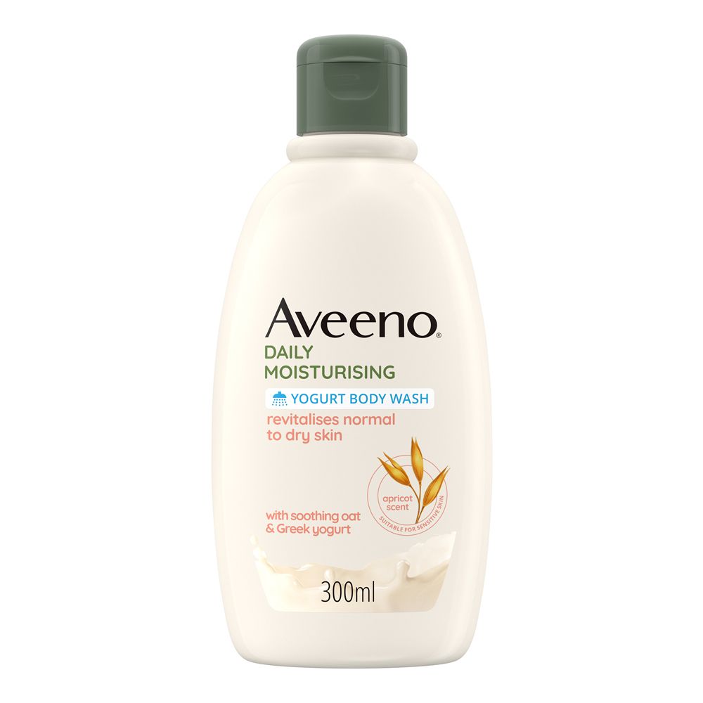 Aveeno Bagnoschiuma, Daily Moisturising Bagnodoccia Idratante Senza Sapone per una Pelle Vellutata e Luminosa, Yogurt Albicocca e Miele 300 ml