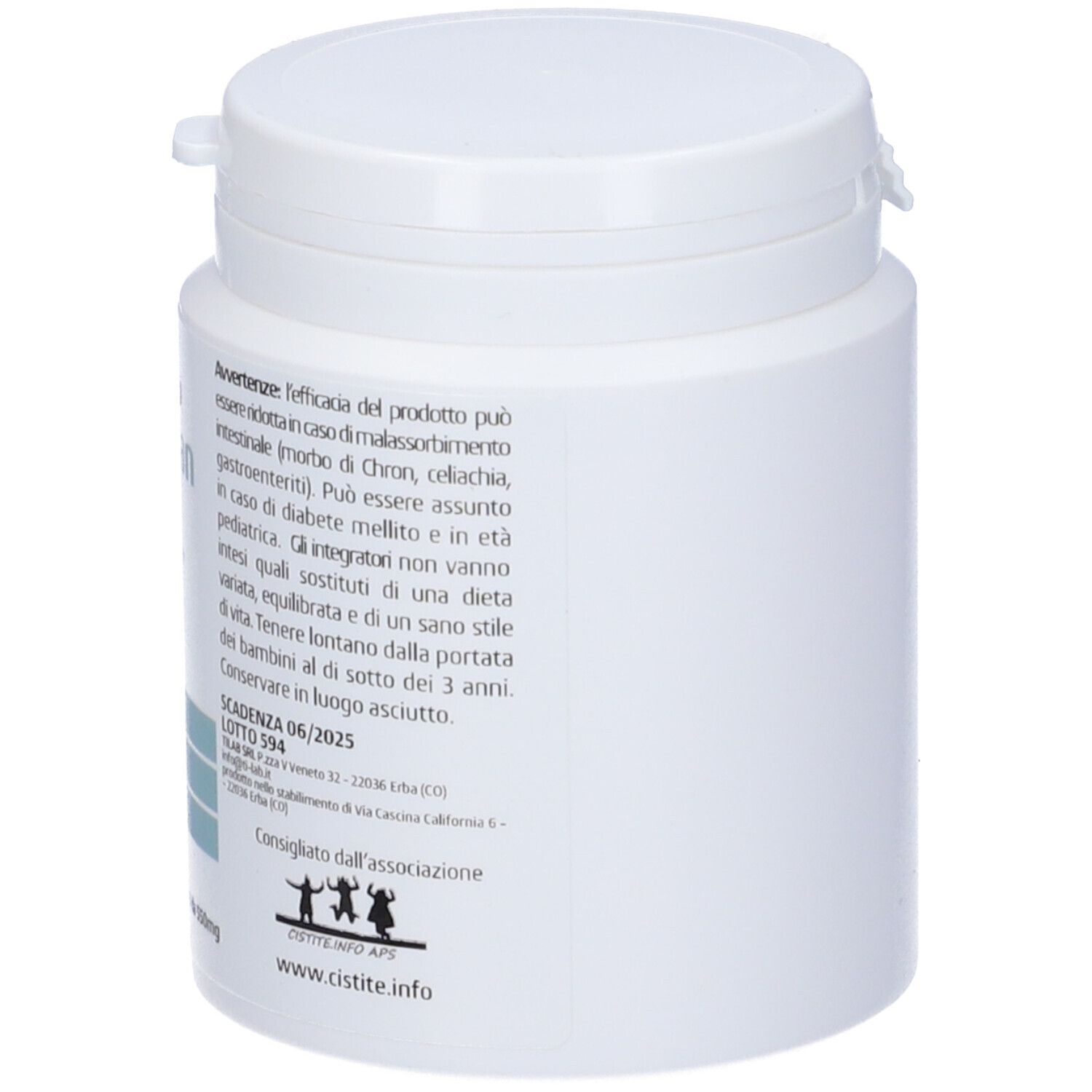 Flacone bianco Puroman D-Mannosio puro. Contiene 80 capsule. Senza glutine e lattosio.