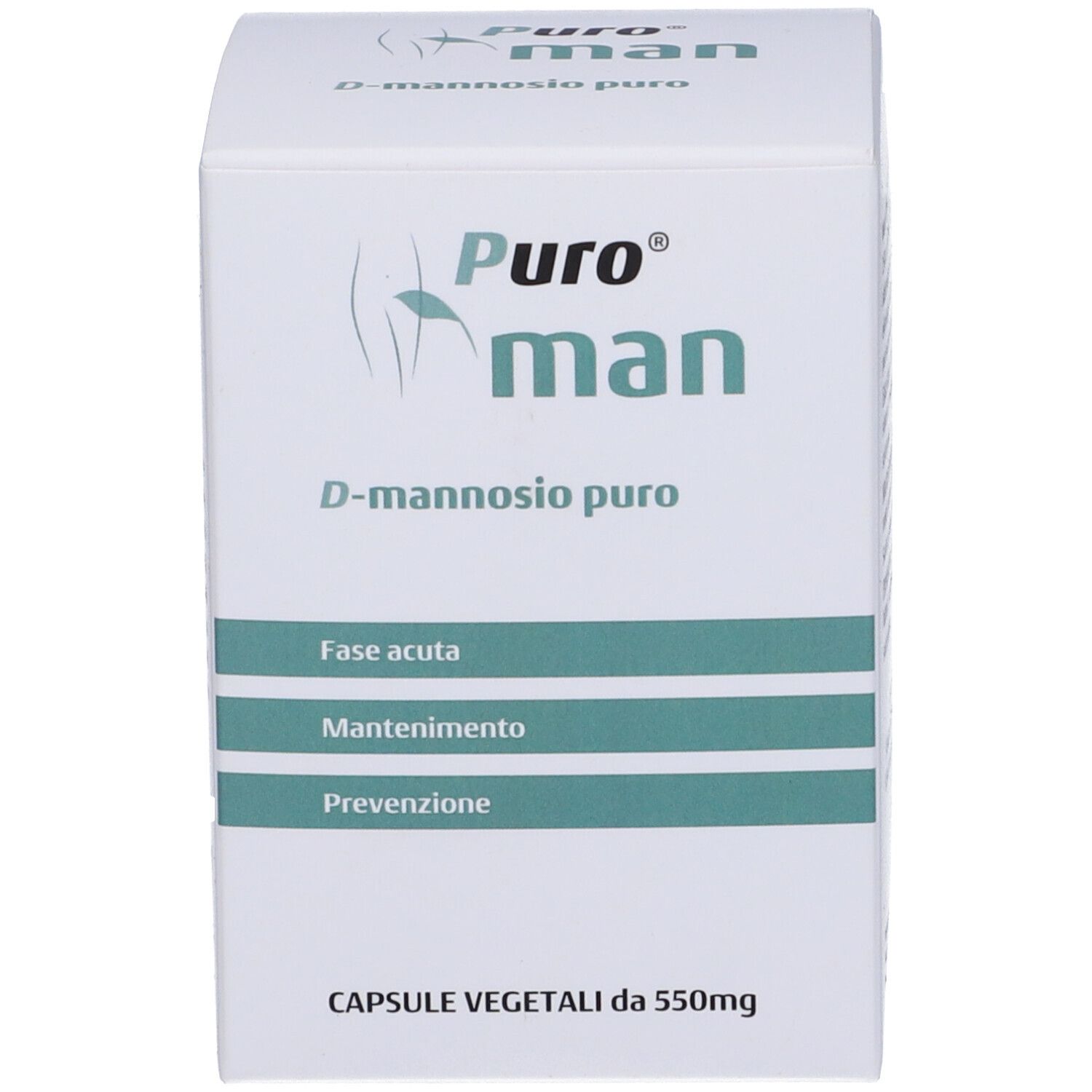Scatola Puroman D-Mannosio puro. Senza glutine e lattosio. Contiene 80 capsule.