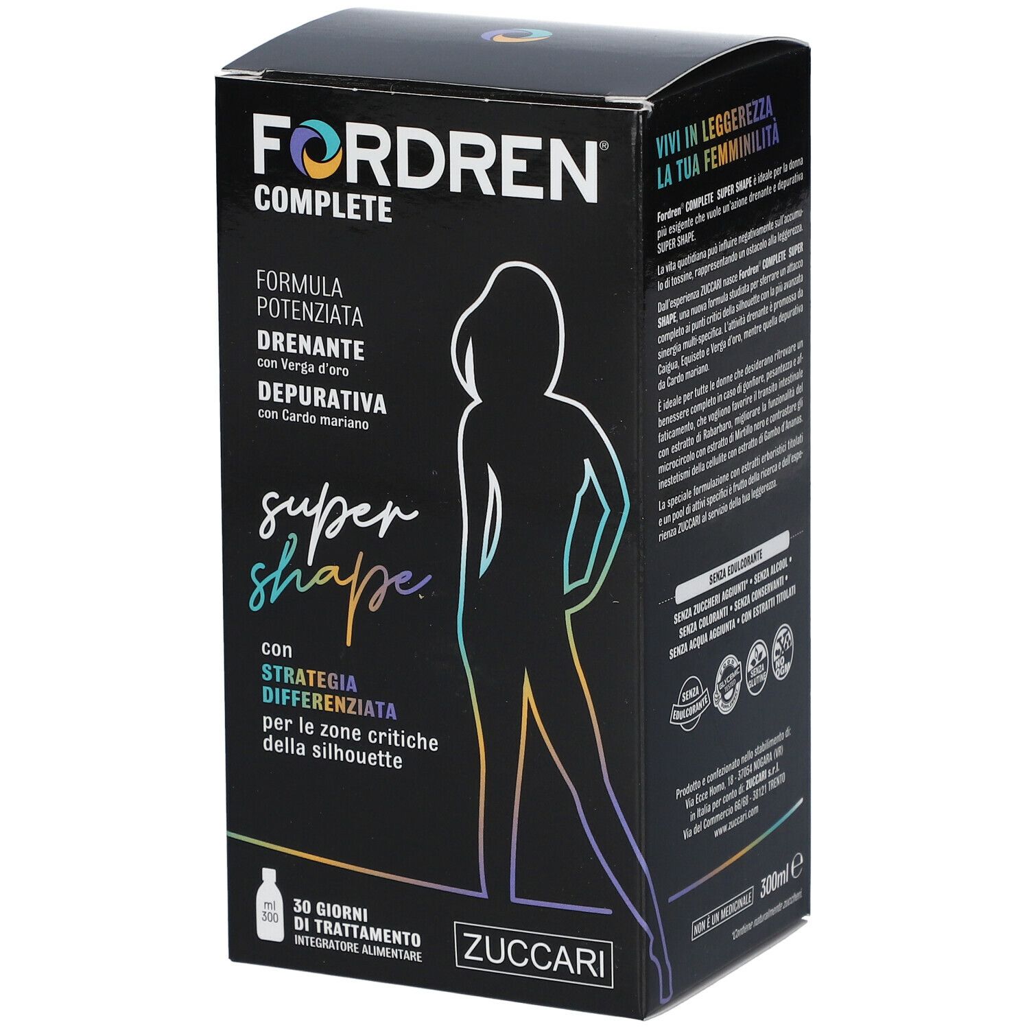 Scatola nera FORDREN COMPLETE SUPER SHAPE. Silhouette e testo. Marchio ZUCCARI.