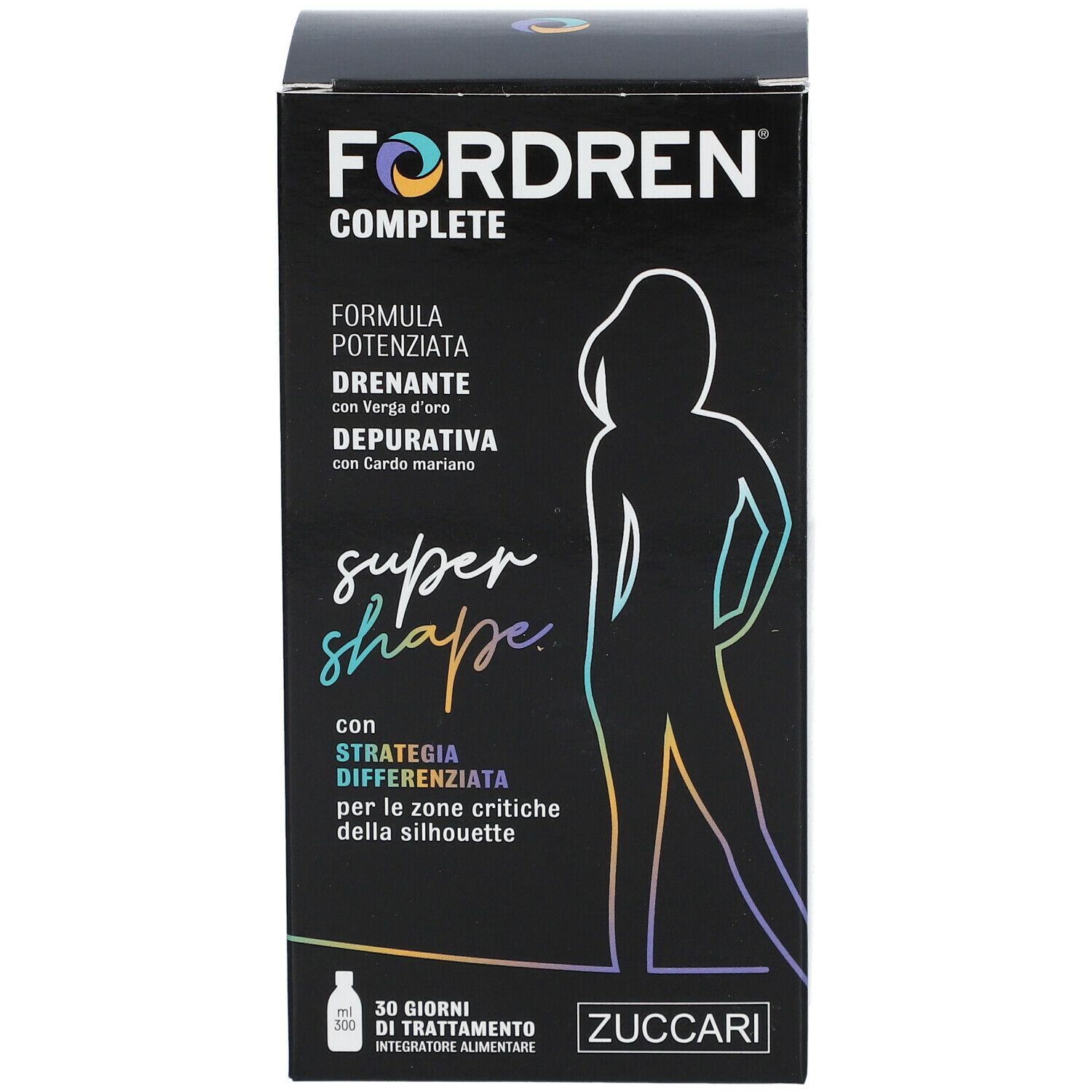 Scatola nera FORDREN COMPLETE SUPER SHAPE. Nome, silhouette e testo. Marchio ZUCCARI.