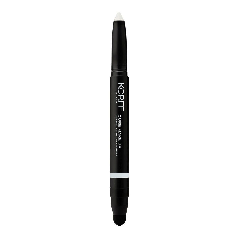 KORFF Cure Make Up Augengrundierung. Schwarzer Stift mit weißer Spitze und Applikator. Text: Primer Occhi Eye Primer.