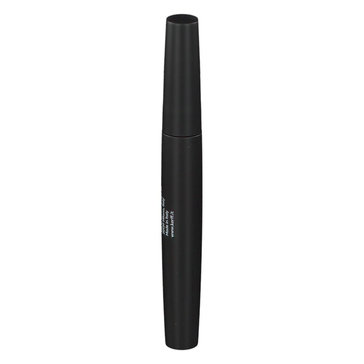 Tube de mascara noir. KORFF High Definition Mascara. Dos avec texte.