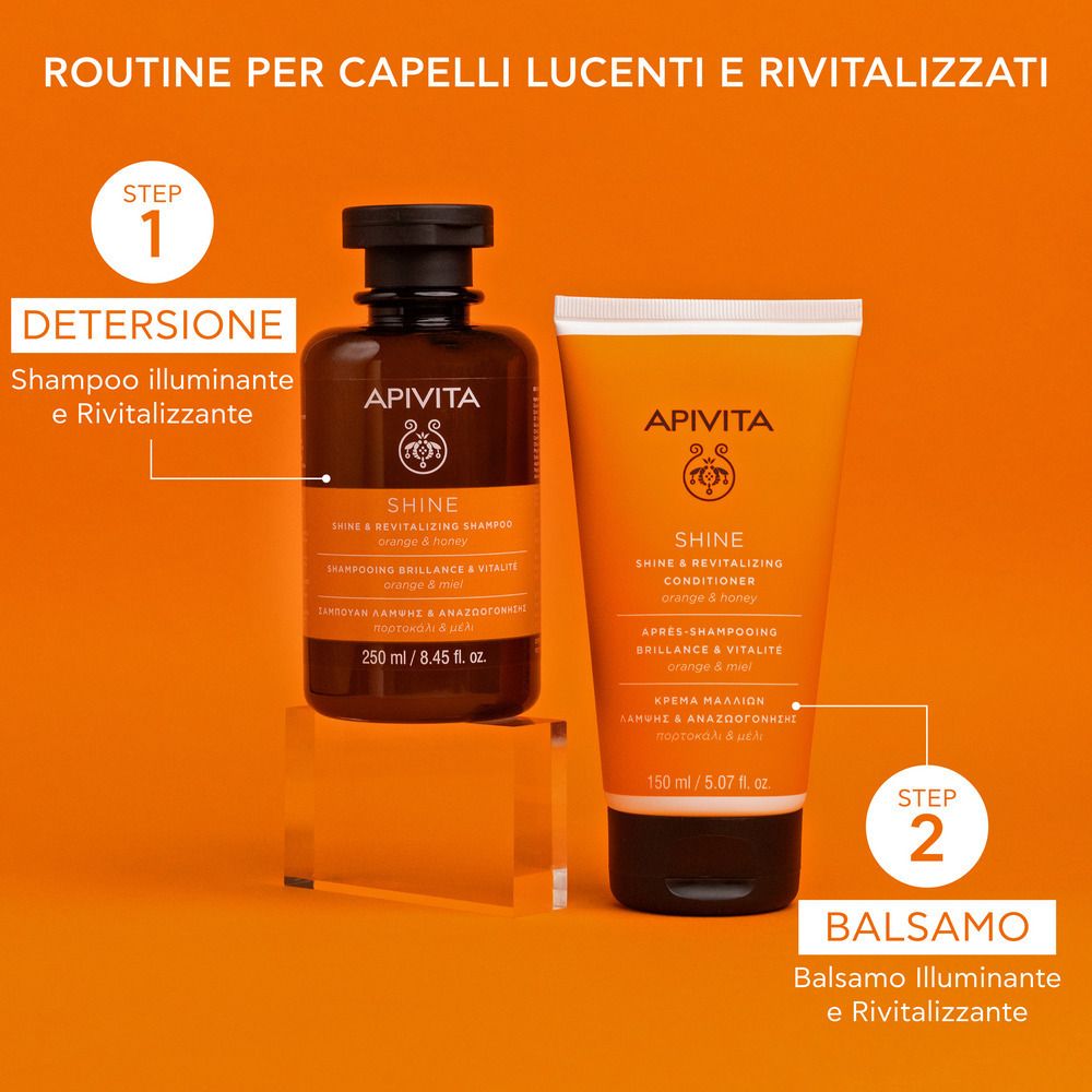 Shampoo e balsamo. Testo: Fase 1: Detersione. Fase 2: Balsamo. Arancia e miele.
