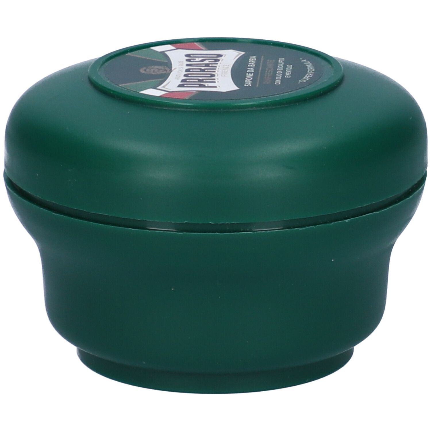 Barattolo verde con coperchio. Sul coperchio è presente un'etichetta con testo e logo.