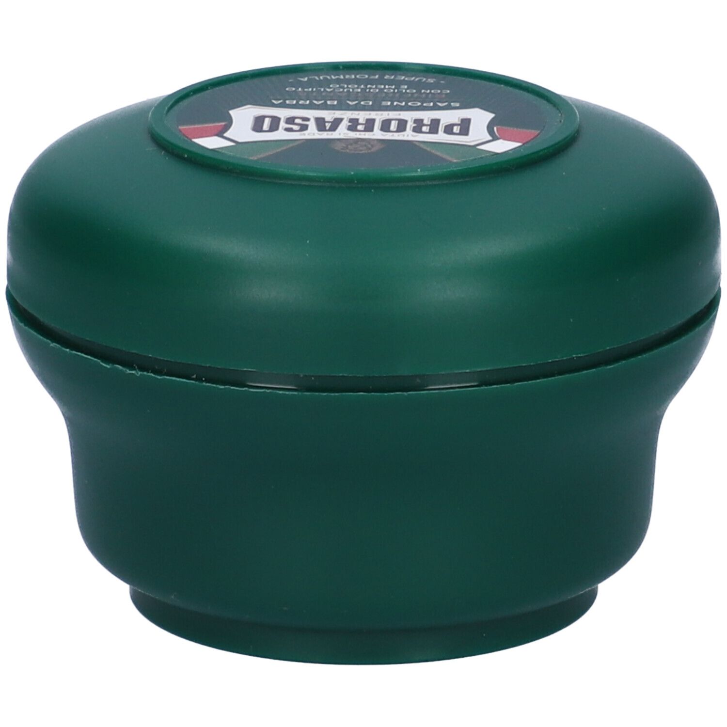 Barattolo verde con coperchio. Sul coperchio è presente un'etichetta con testo e logo.