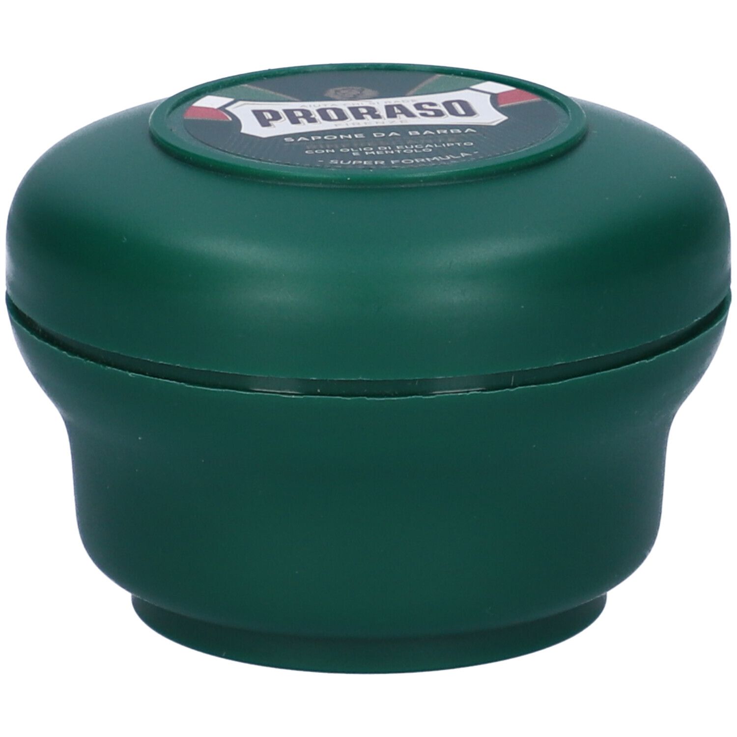 Barattolo verde con coperchio. Sul coperchio è presente un'etichetta con testo e logo.