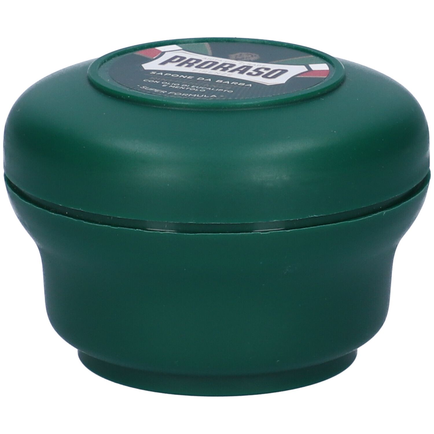 Barattolo verde con coperchio. Sul coperchio è presente un'etichetta con testo e logo.