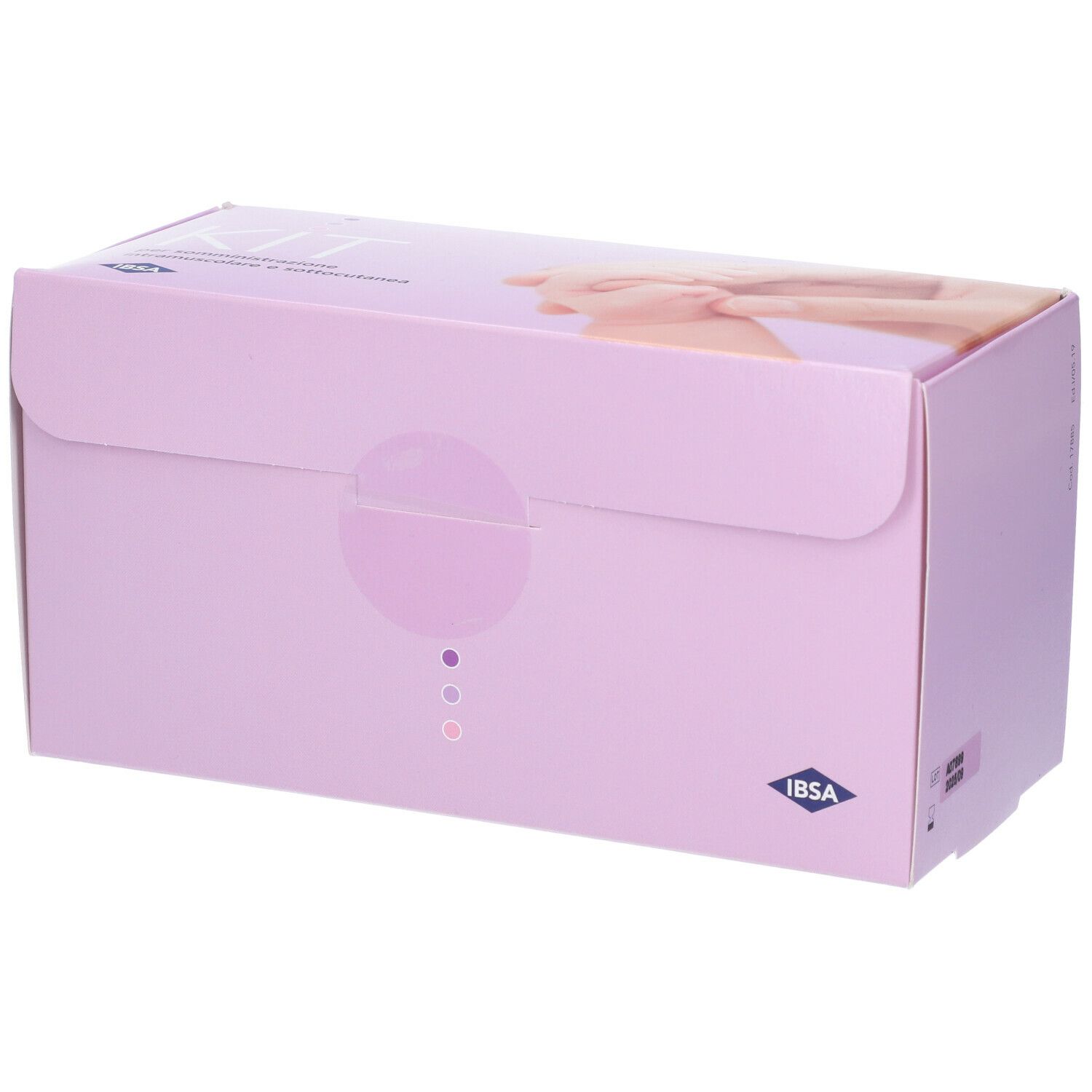 Scatola rosa con scritta "KIT" e mani. Logo "IBSA".