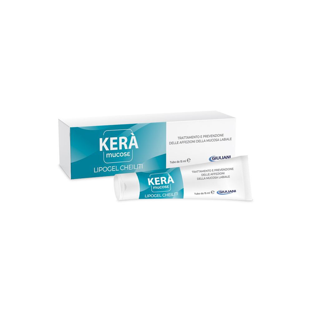 Kera Mucose Lipogel Cheiliti. Tubo e confezione. Bianco e blu. Logo Giuliani. Testo.