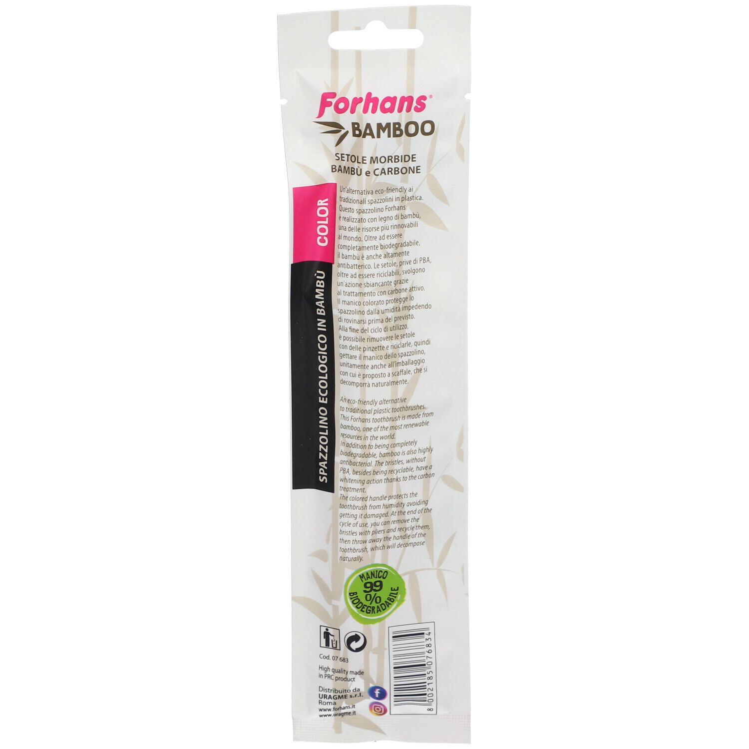 Retro della confezione. Testo multilingue. Logo e nome del prodotto visibili.