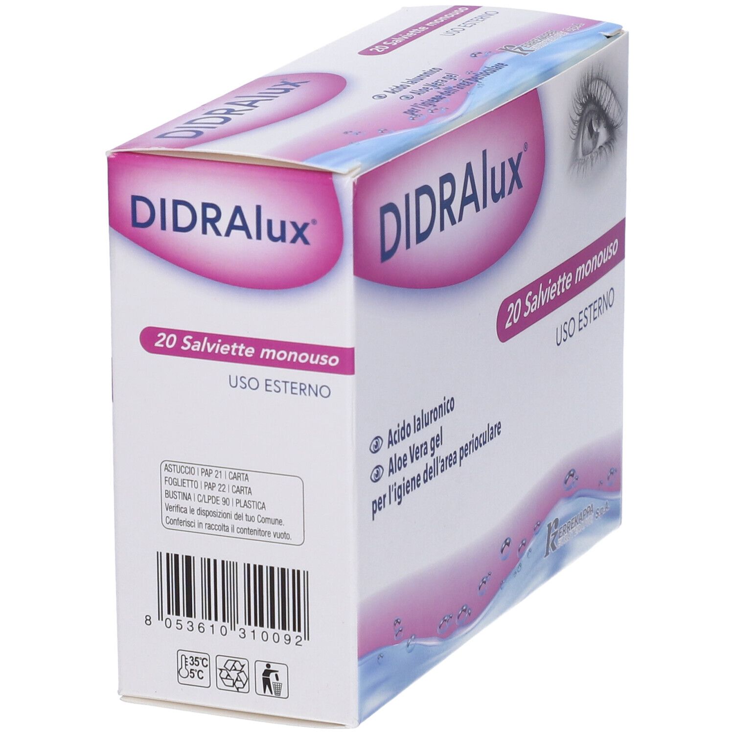 DIDRAlux Box mit 20 einzeln verpackten Feuchttüchern für die äußere Anwendung.