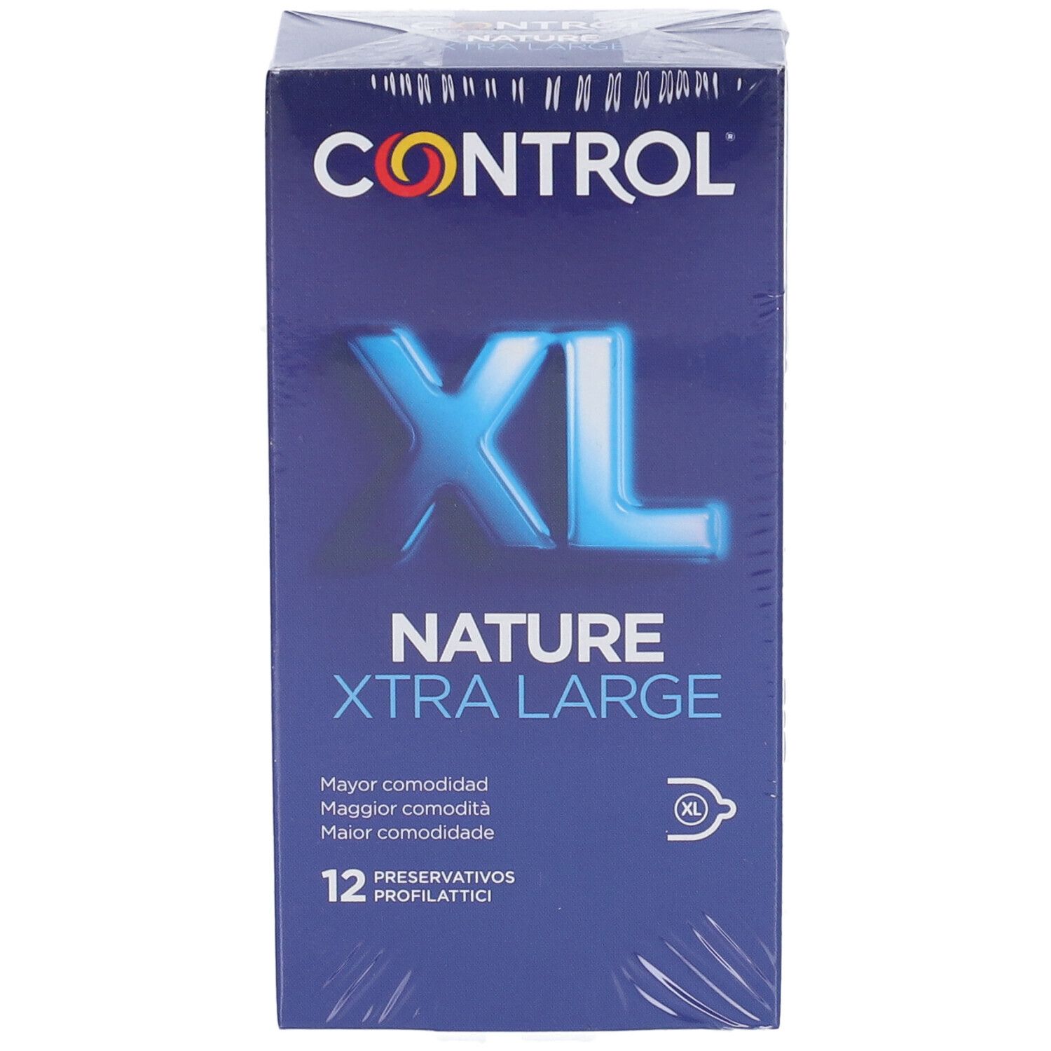 Packung mit 12 Control Nature Xtra Large Kondomen.