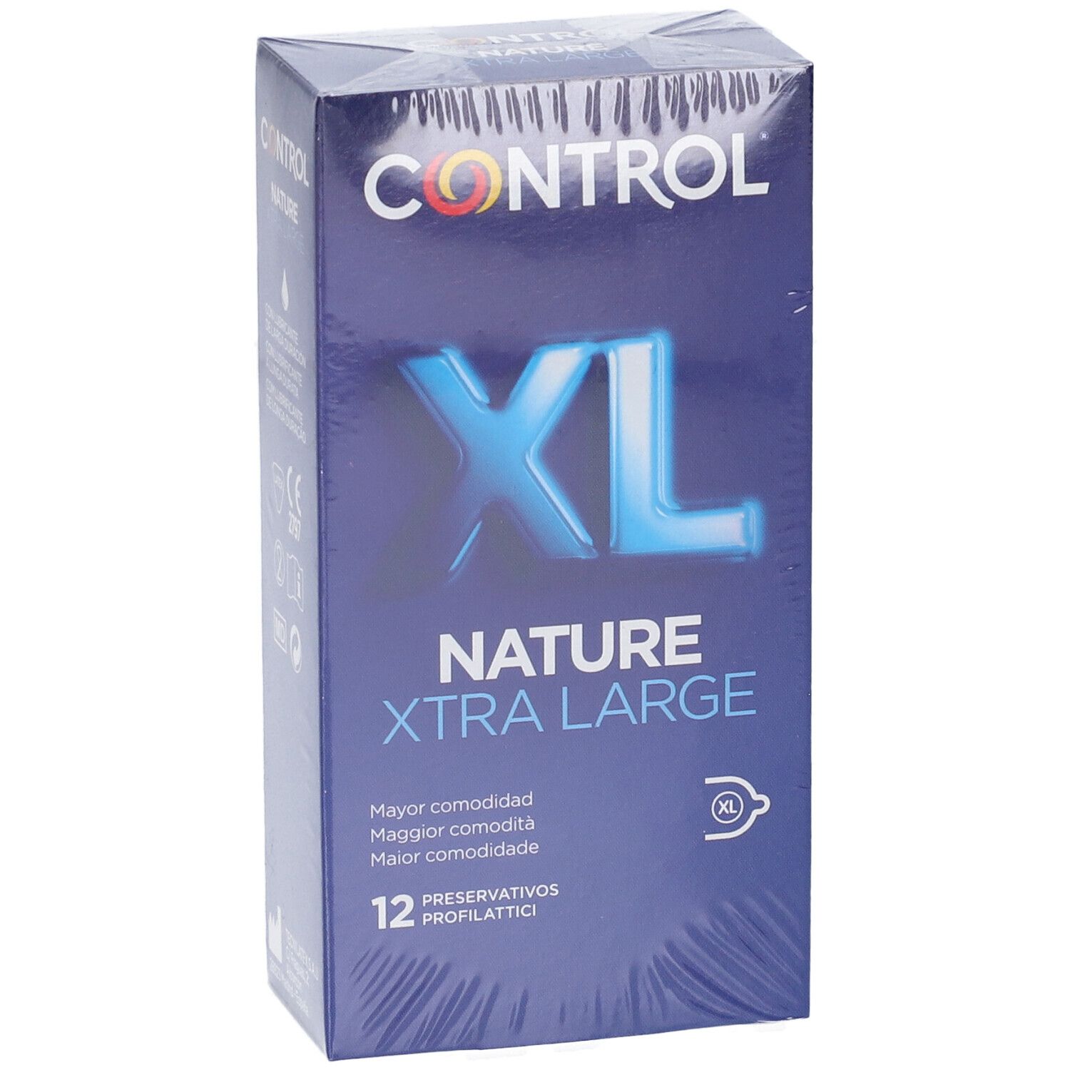 Packung mit 12 Control Nature XTRA LARGE Kondomen.