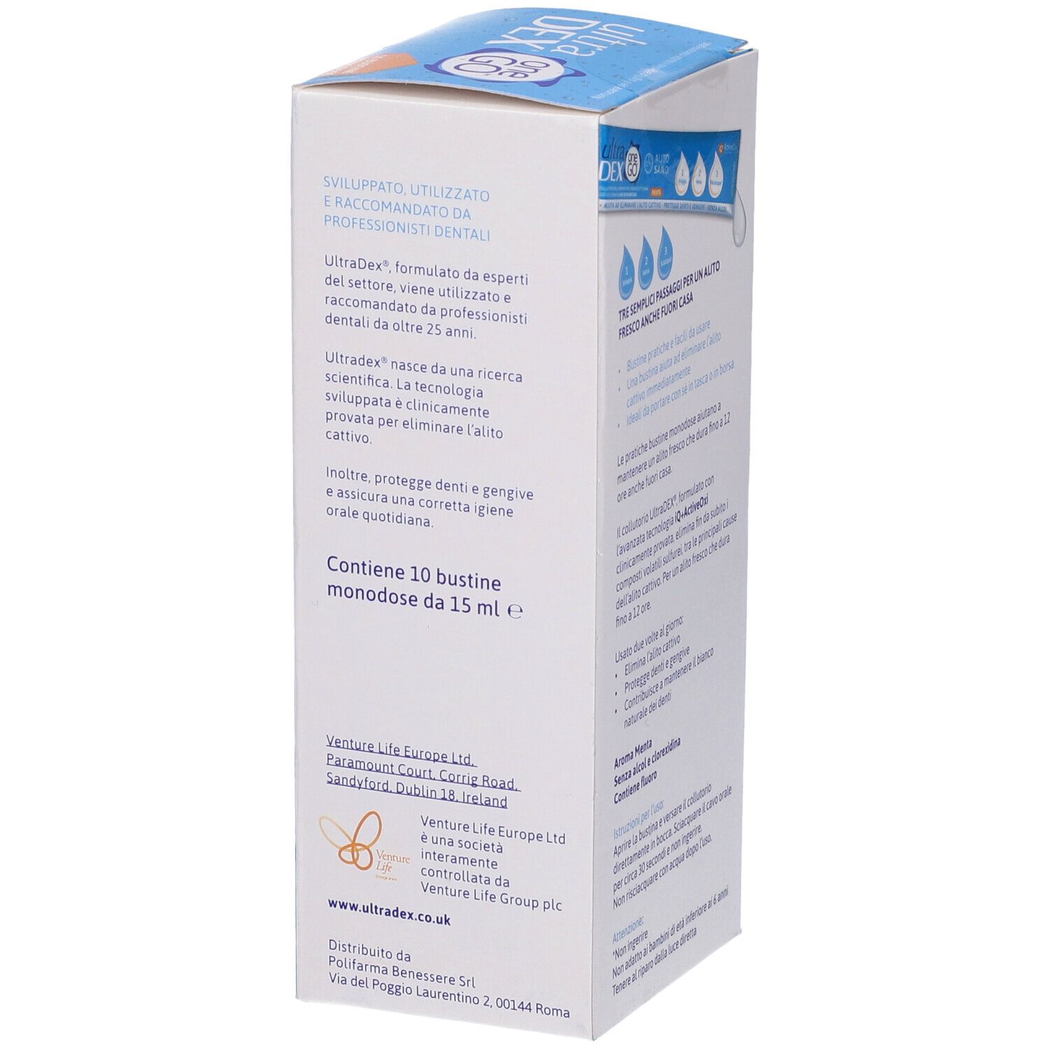 Verpackung mit 10 Beuteln à 15 ml, entwickelt und empfohlen von Zahnärzten.