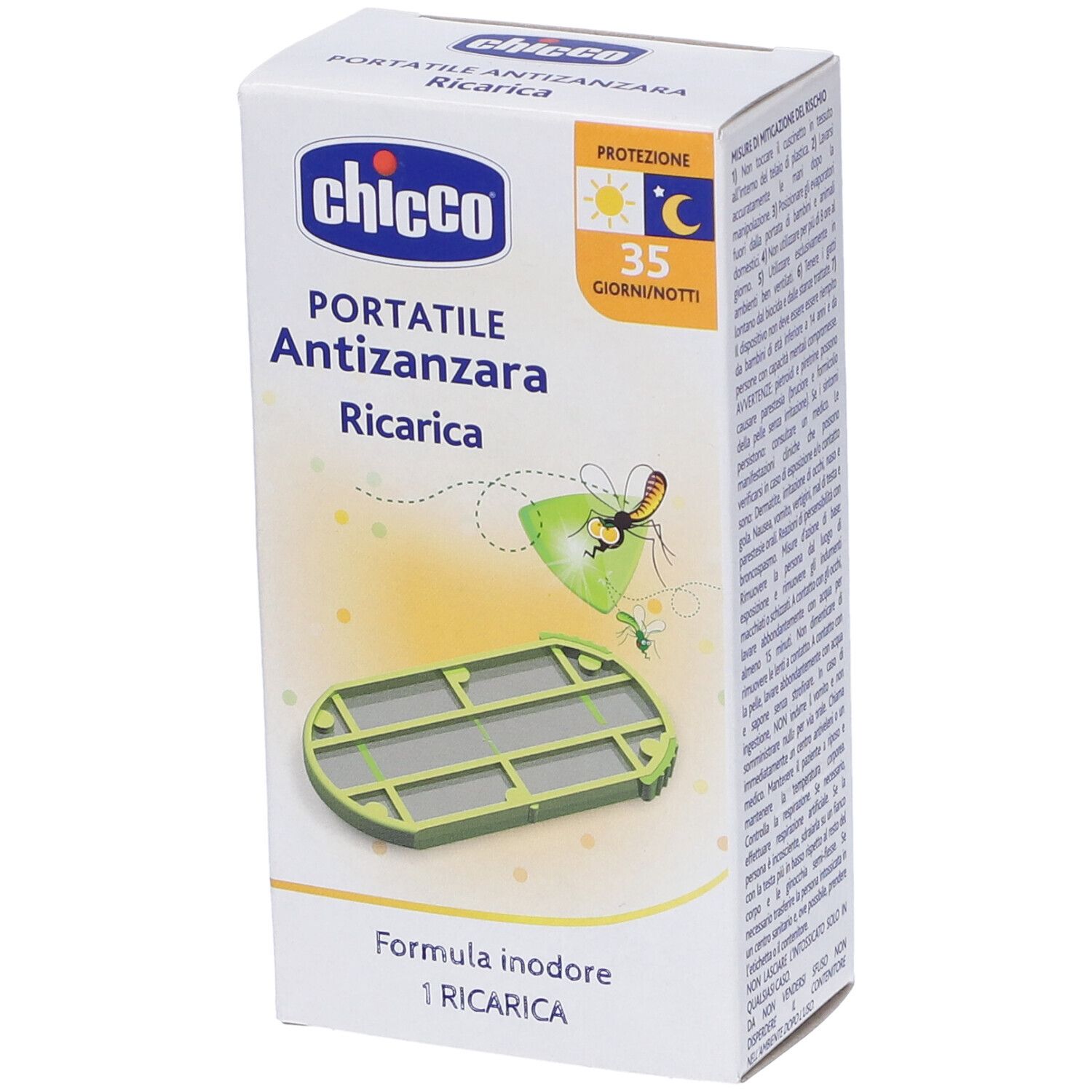 Ricarica Chicco. Scatola con ricarica antizanzare verde. Protezione 35 giorni/notti. Portatile Antizanzara Ricarica.