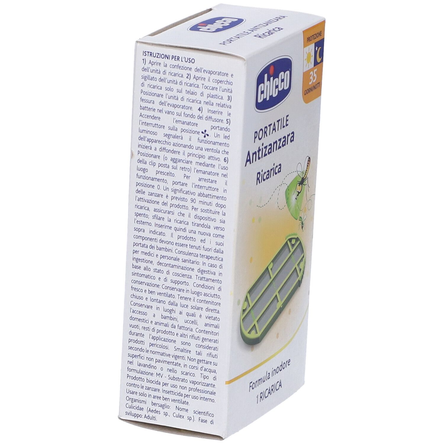 Ricarica Chicco. Scatola con ricarica antizanzare verde. Protezione 35 giorni/notti. Portatile Antizanzara Ricarica.