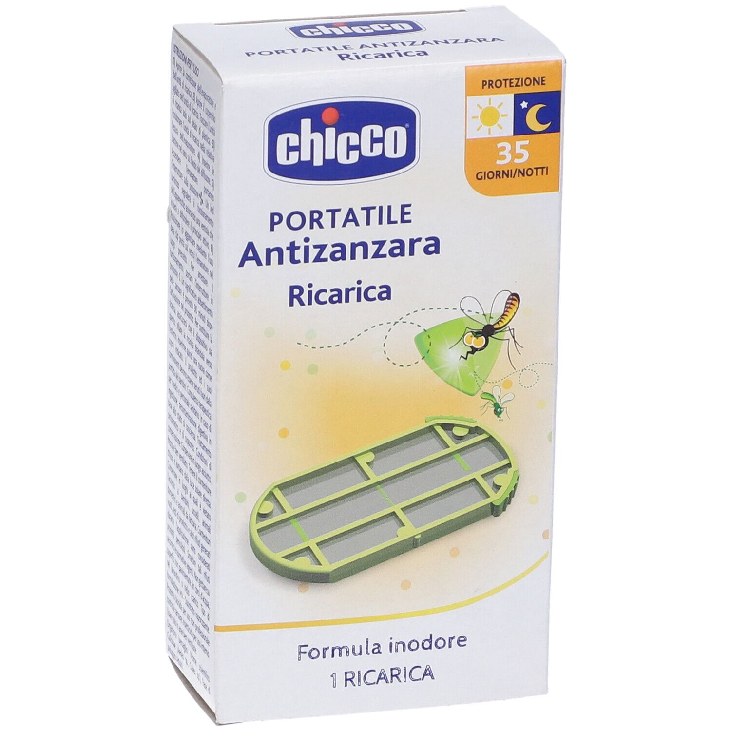 Ricarica Chicco. Scatola con ricarica antizanzare verde. Protezione 35 giorni/notti. Portatile Antizanzara Ricarica.