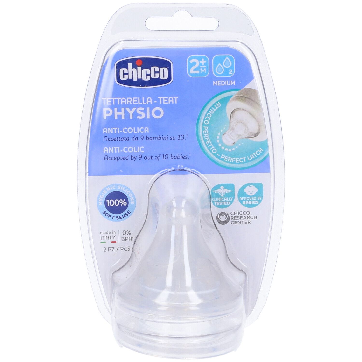Vista laterale della confezione blister. Testo multilingue. Simboli di riciclaggio. Informazioni del produttore.