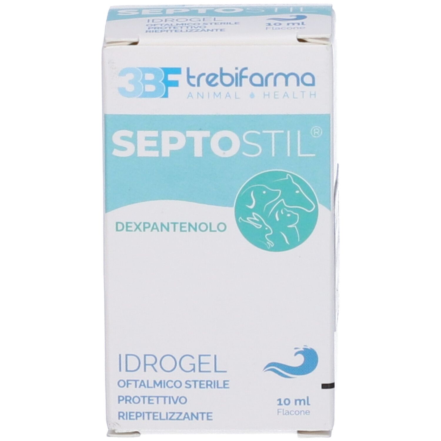 Confezione del prodotto. Scritta SEPTOSTIL, 3BF trebifarma e immagine di animali.