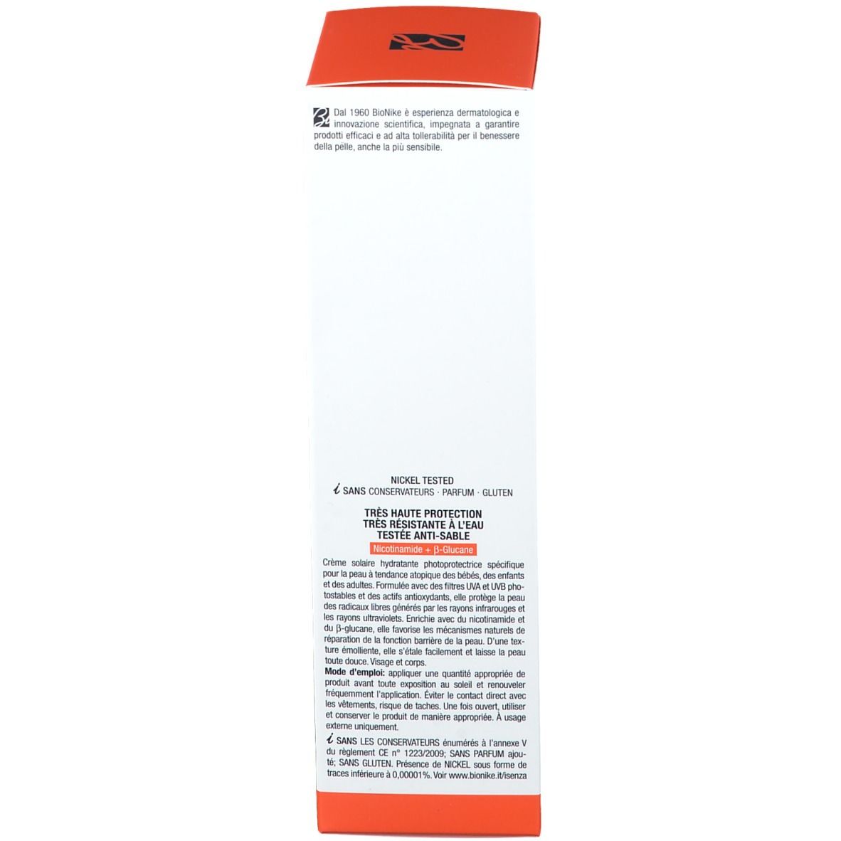 Confezione. Testo multilingue. Scritta: Triderm A.D. Crema solare. 200 ml.