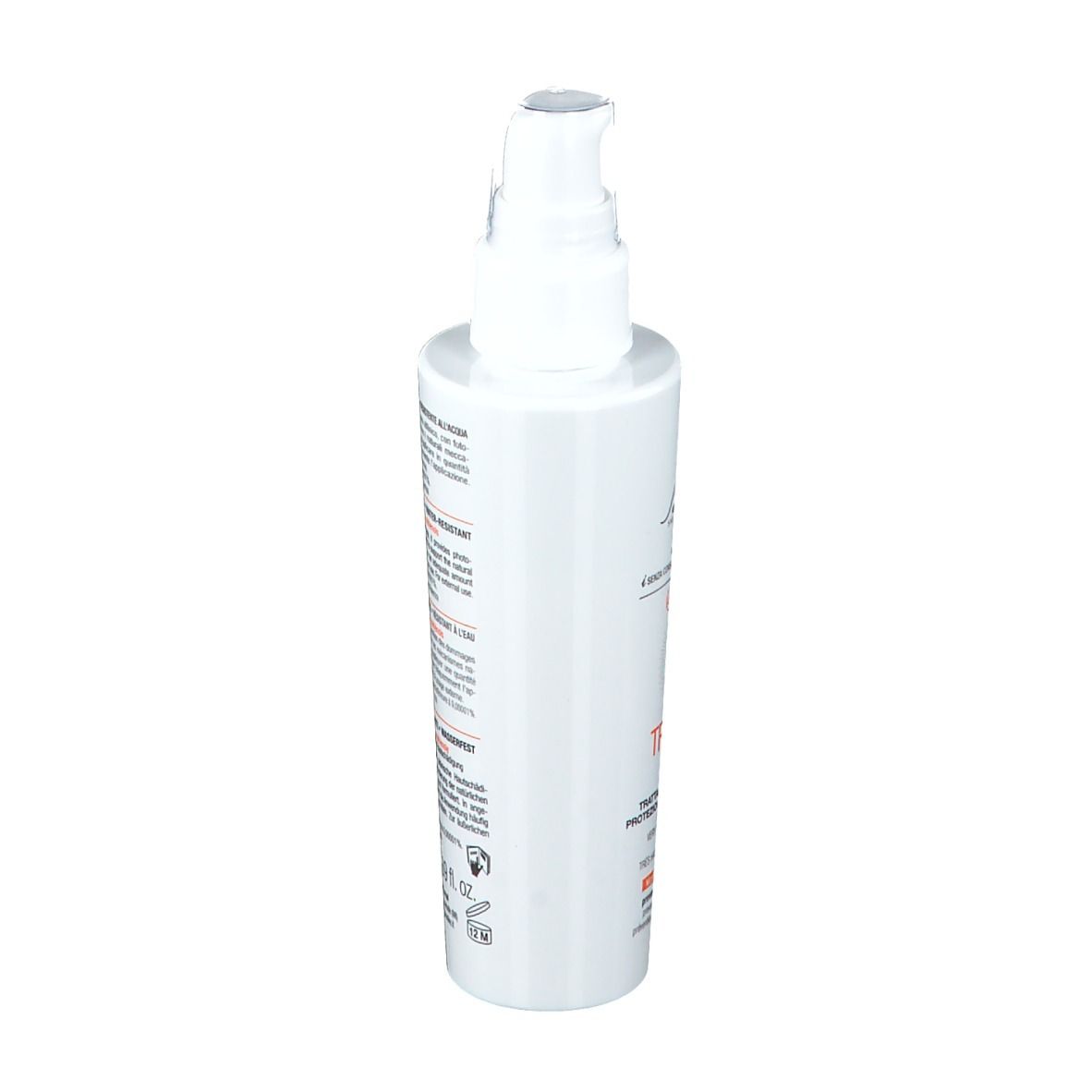 Flacone bianco con erogatore spray. Scritta: BioNike, Triderm A.K. SPF 50+. Protezione solare.