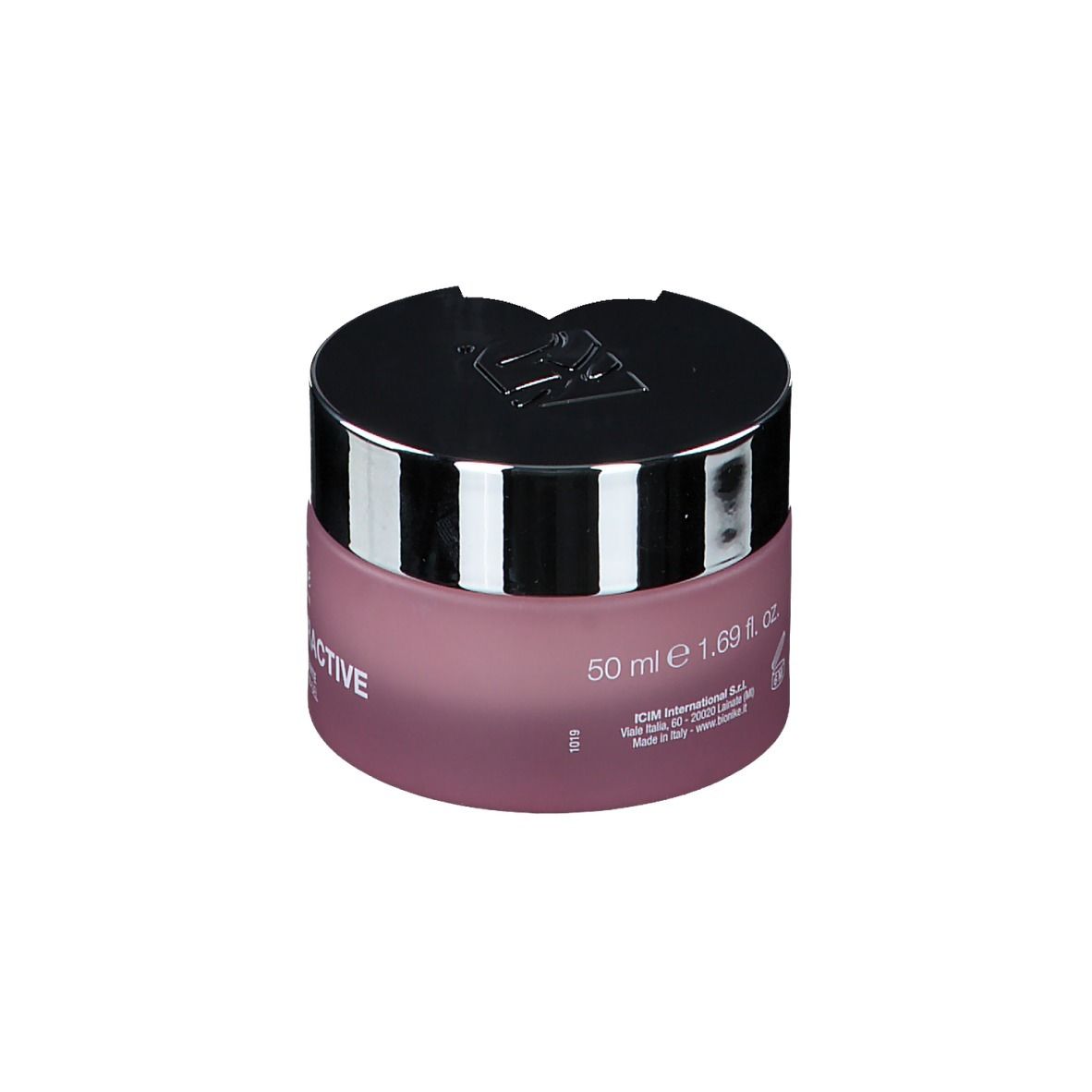 Vaso crema-gel rosa con coperchio argentato. Scritta: BioNike Defence Hydractive. Testo crema-gel.