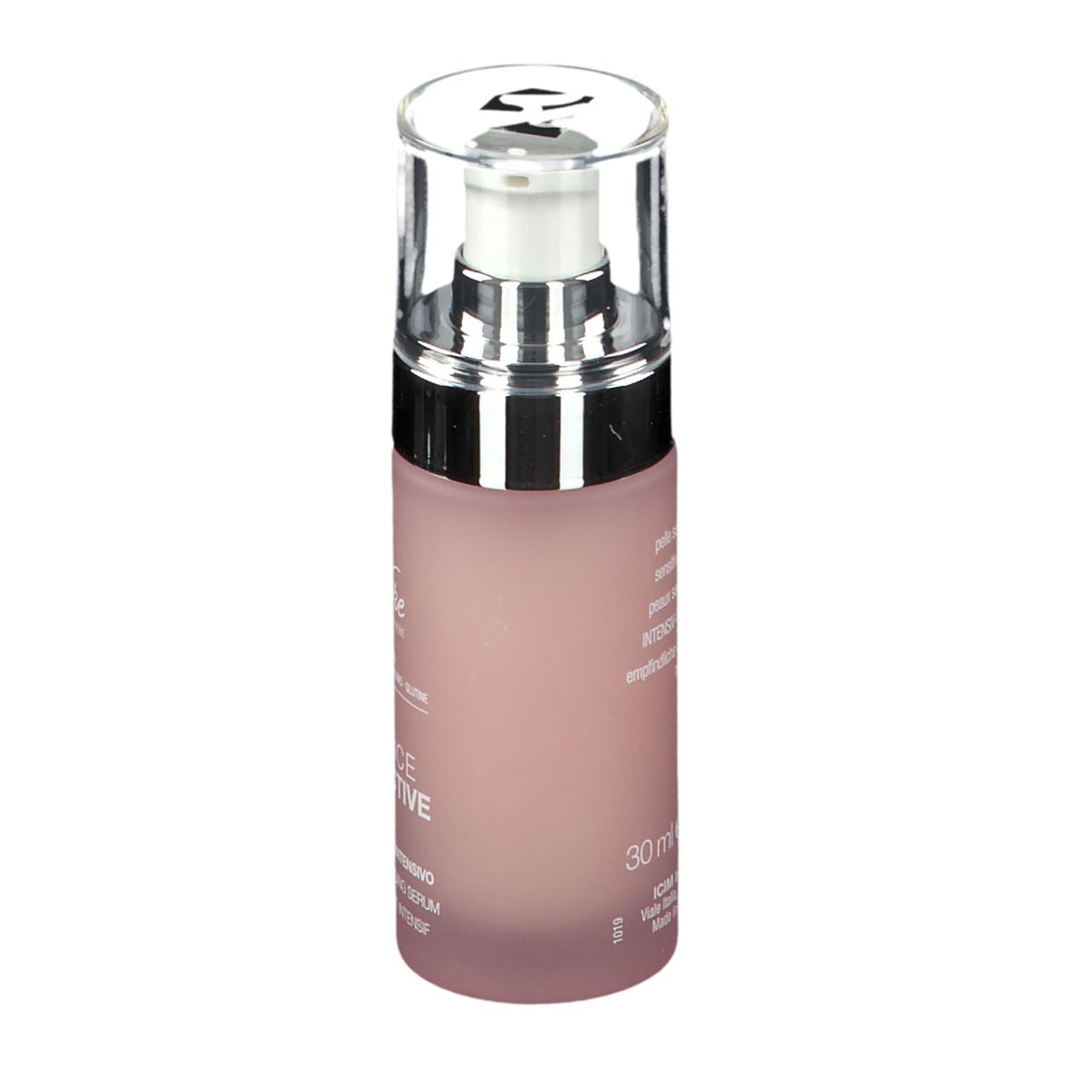 Flacone di siero rosa con dosatore. Scritta: Defence Hydractive, Bionike. Nickel Tested.
