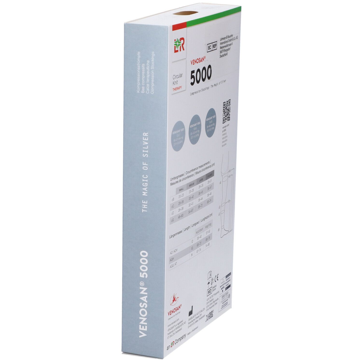Confezione Venosan 5000. Vista laterale con nome prodotto e logo. Segno verde.