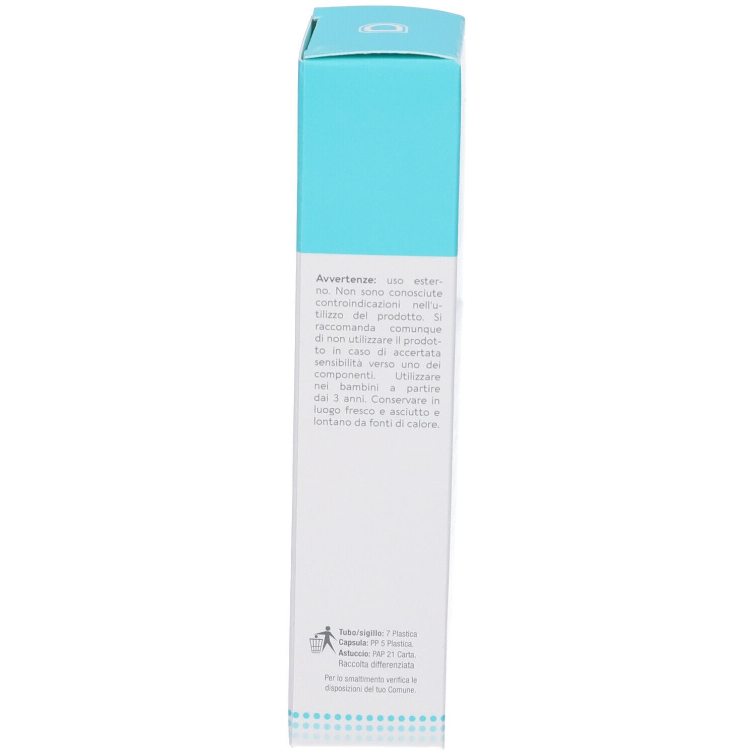 Schachtel mit blau-weißem Design. Text: Warnhinweise. Für Gesicht und Körper. Enthält keine Duftstoffe. Metal Tested.
